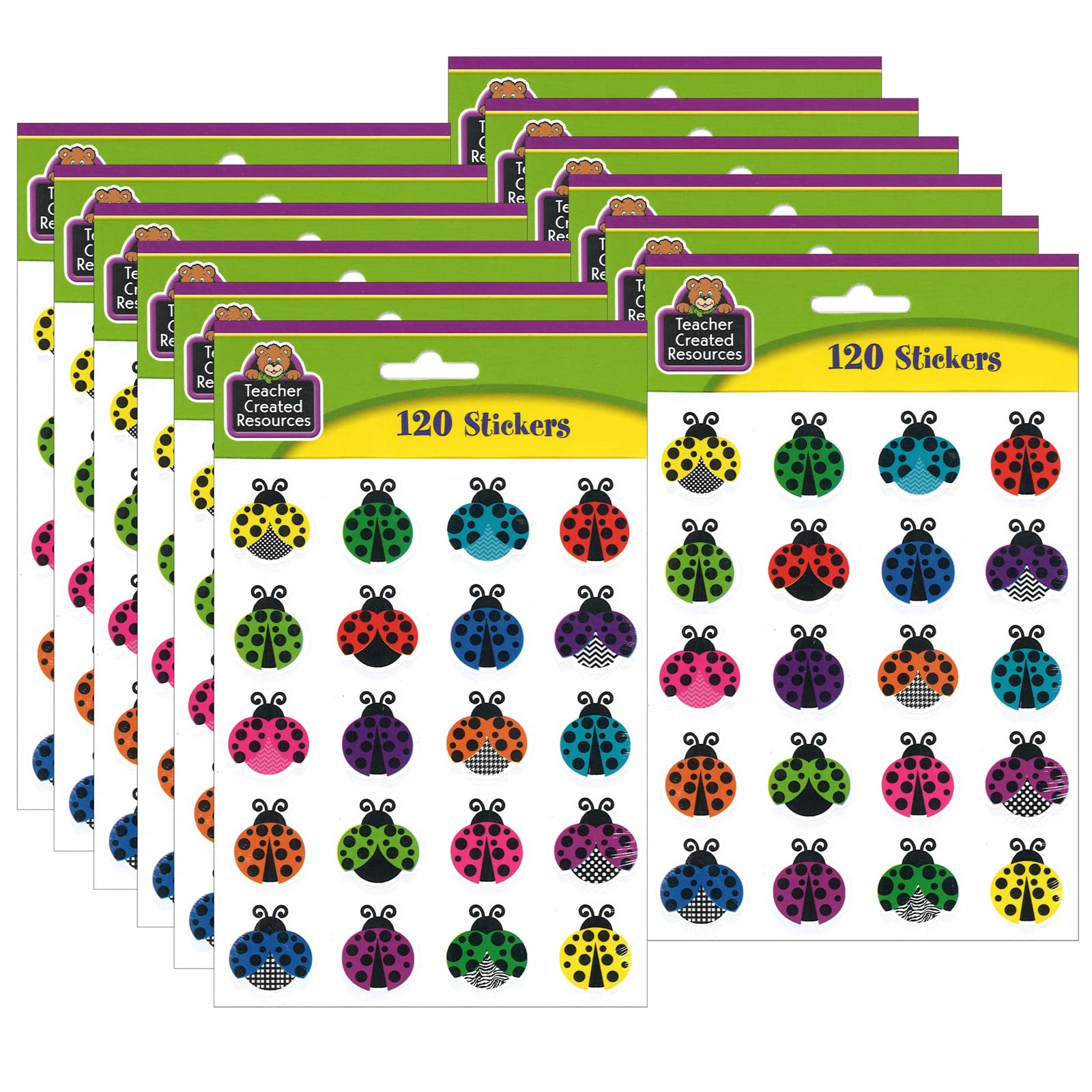 Colorful Ladybug Stickers for Teachers - 120 Stickers per Pack, 12 Packs Total - Perfect for Classroom Rewards, Scrapbooking & Kids' Crafts