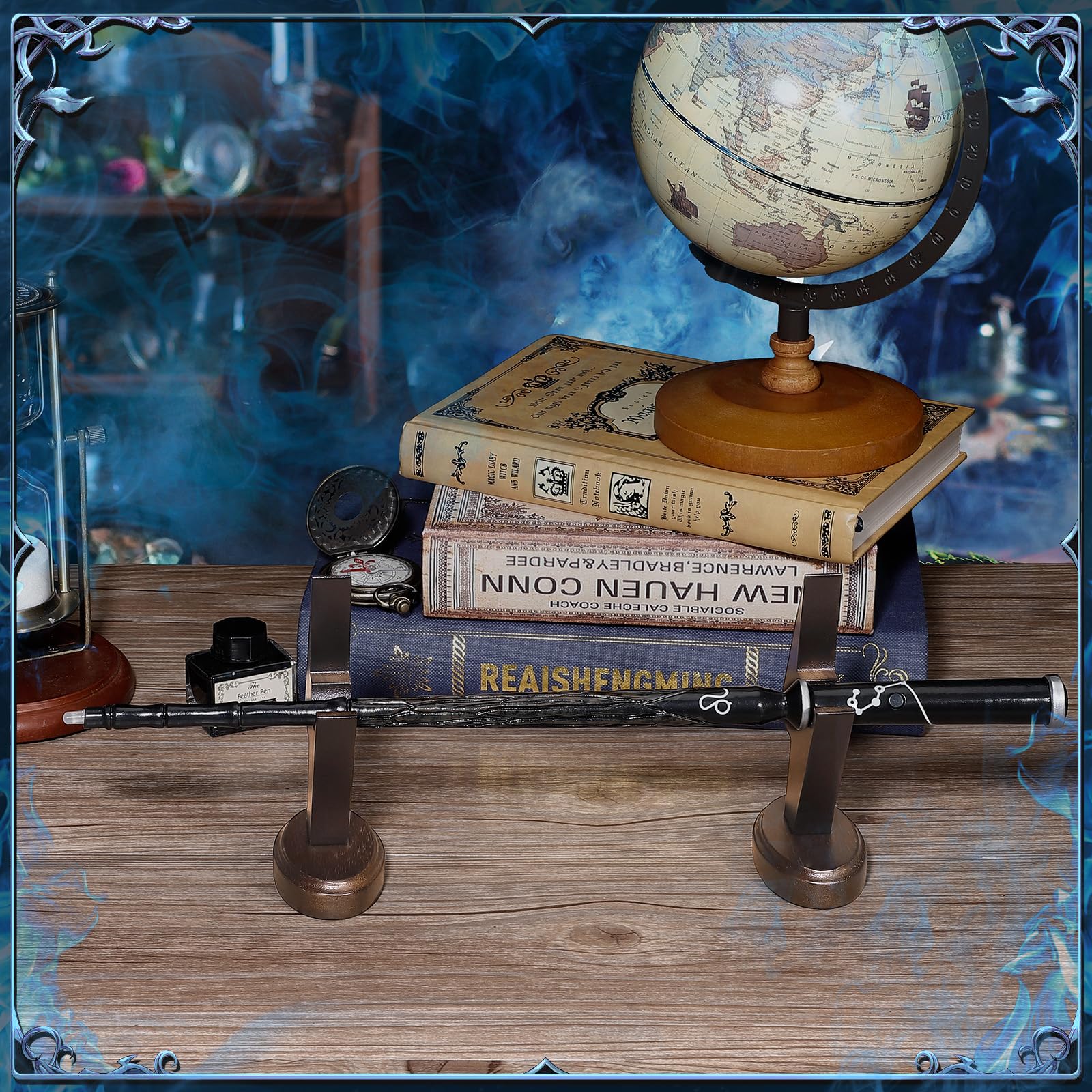 Wooden Wizard Wand Display Stand - Lightning-Shaped Magic Wand Holder for Harry Potter Collectibles | Perfect for Cosplay, Movie Props & Fantasy Decor