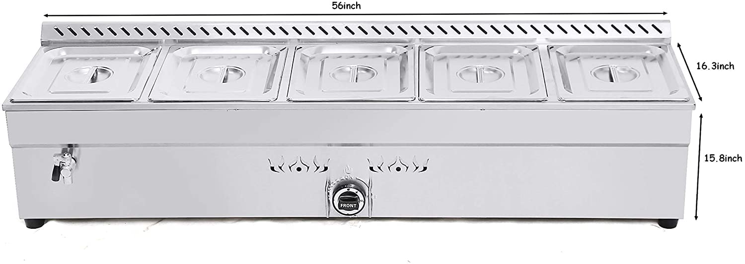 Commercial Propane Food Warmer - 5 Pan Buffet Bain Marie Soup Heater with 110V Steam for Catering, Restaurants & Outdoor Events - Perfect for Buffets, Canteens & Large Gatherings