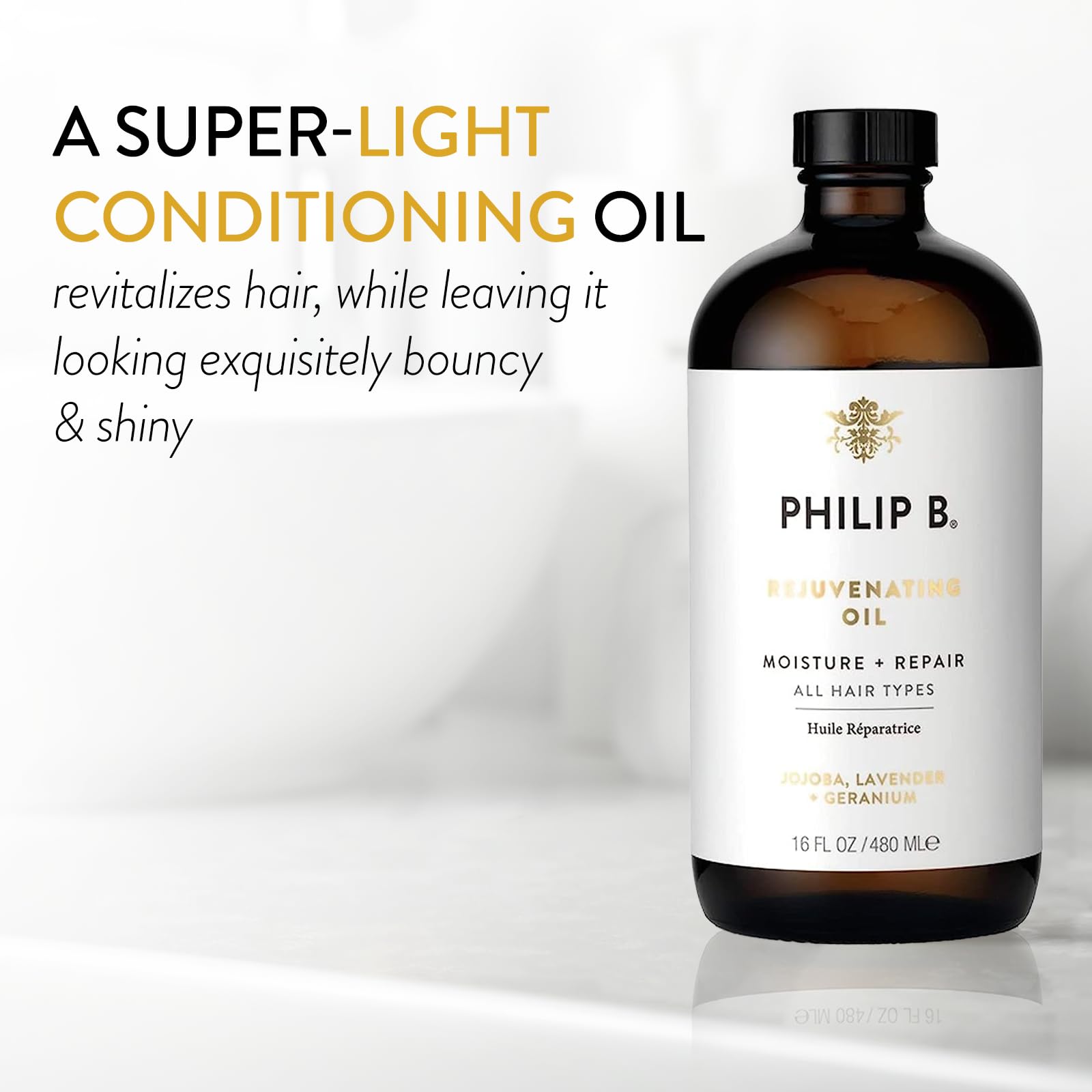 PHILIP B Rejuvenating Hair Oil 16 oz (480 ml) - Long-Term Hair Repair Treatment for Youthful Bounce, Strength & Shine | Best for Damaged, Dry & Frizzy Hair | Salon-Quality Hair Care at Home