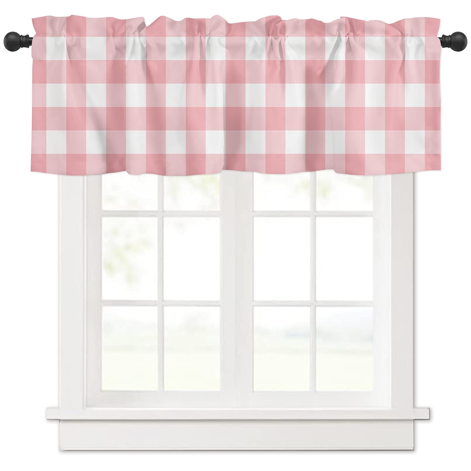 Pink Gingham Buffalo Check Valance Curtains - 54