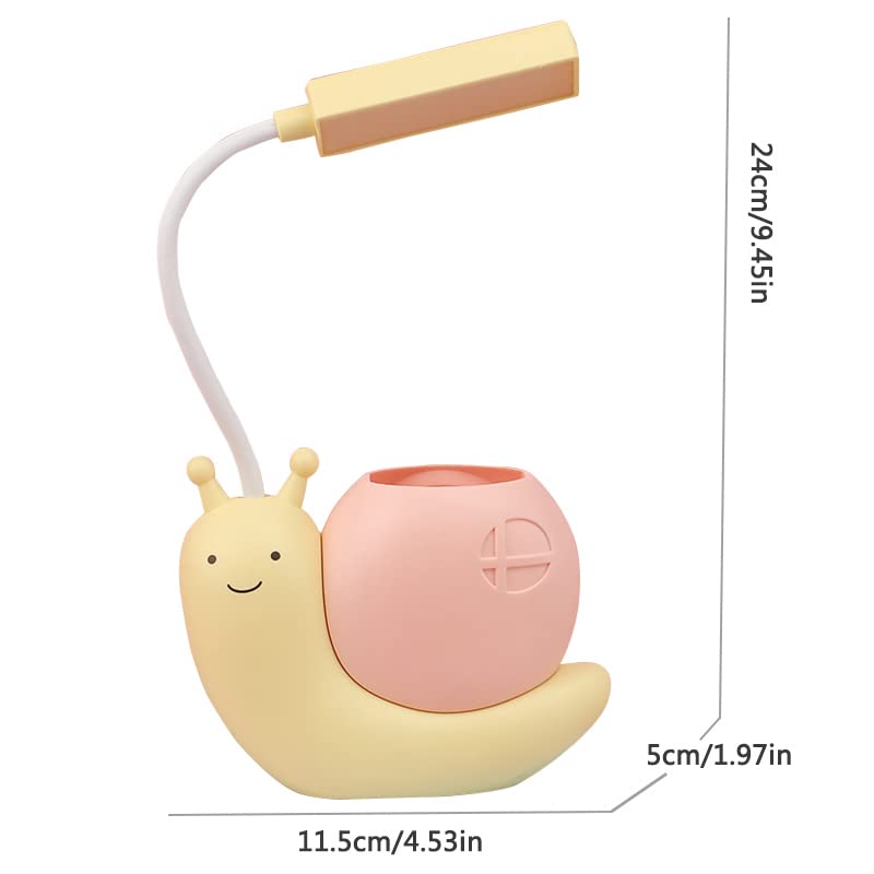 Snail-Shaped LED Desk Lamp for Kids - Adjustable 360° Bendable Neck, Eye Protection Study Light with USB Charging & Pen Holder | Perfect for Homework, Reading & Night Light in Children's Room