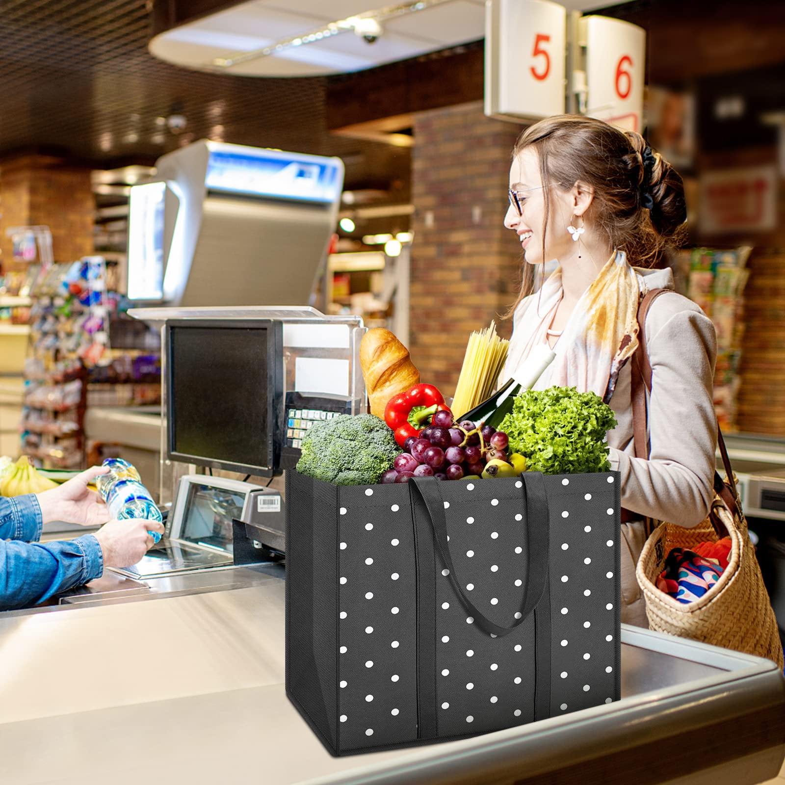 14 Pack Reusable Grocery Bags - 35L Large Capacity Waterproof Shopping Totes with Sturdy Handles for Groceries, Picnic, Beach & Travel | Eco-Friendly Foldable Storage Bags for Supermarket, Farmers Market & Outdoor Activities