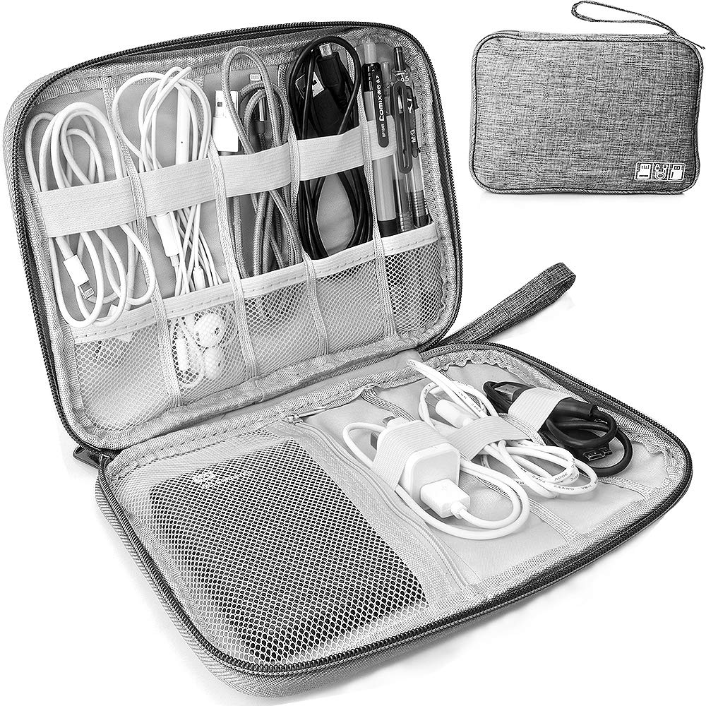 HCFGS Electronics Travel Case - Premium Cord Organizer & Charger Organizer for Phone, Hard Drive, USB Cables - Portable Tech Accessories Storage (Grey) | Perfect for Business Trips, Vacations & Daily Commute