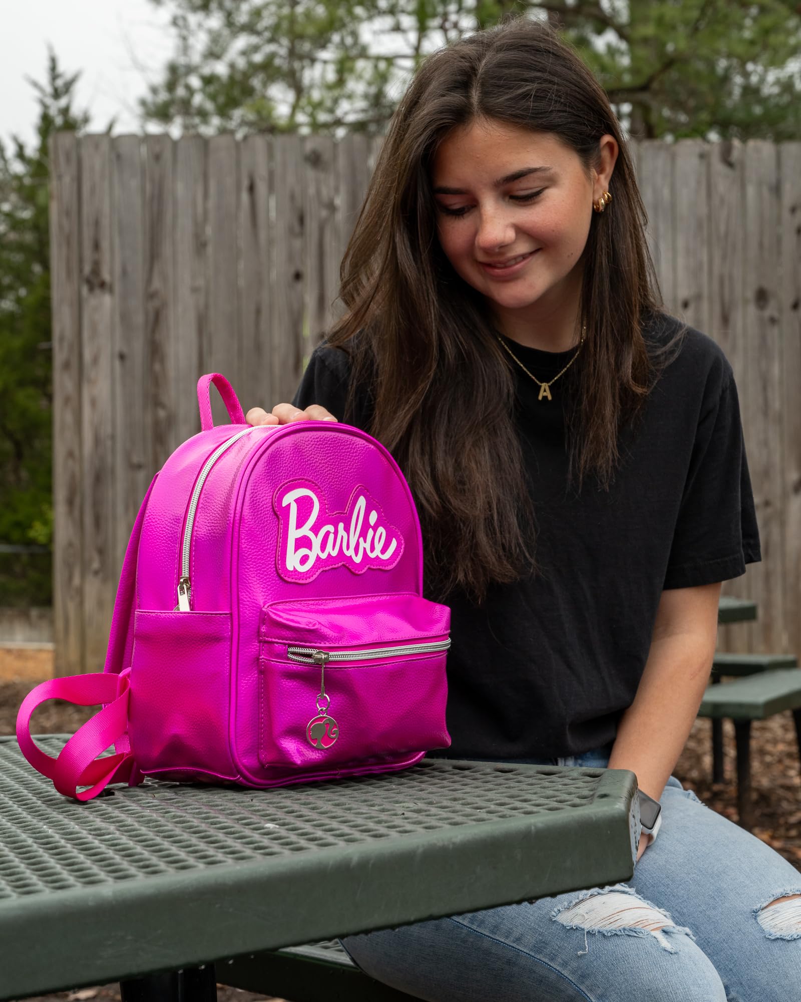 Barbie Vegan Leather Mini Backpack Purse - 10.5 Inch Pink Cosplay Handbag for Women & Girls | Perfect for Halloween Costumes, Movie Premieres & Barbie Themed Parties