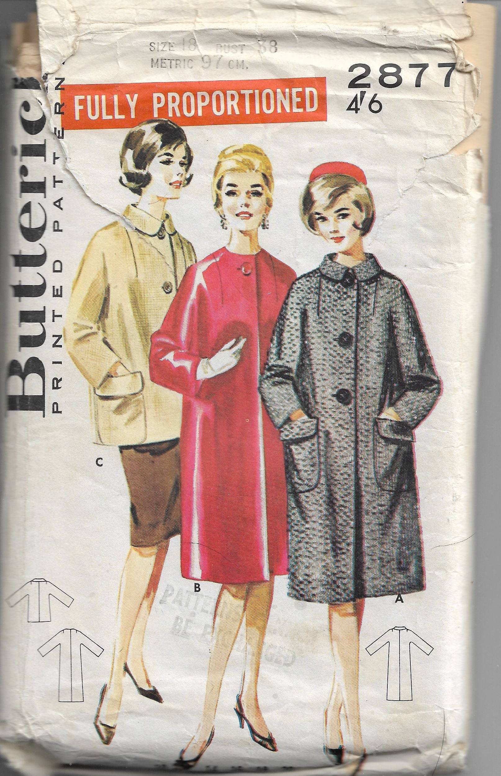 Butterick 2877 Vintage 1960s Ladies Dressy Coat Sewing Pattern - Retro Fashion DIY Project for Formal Occasions & Special Events