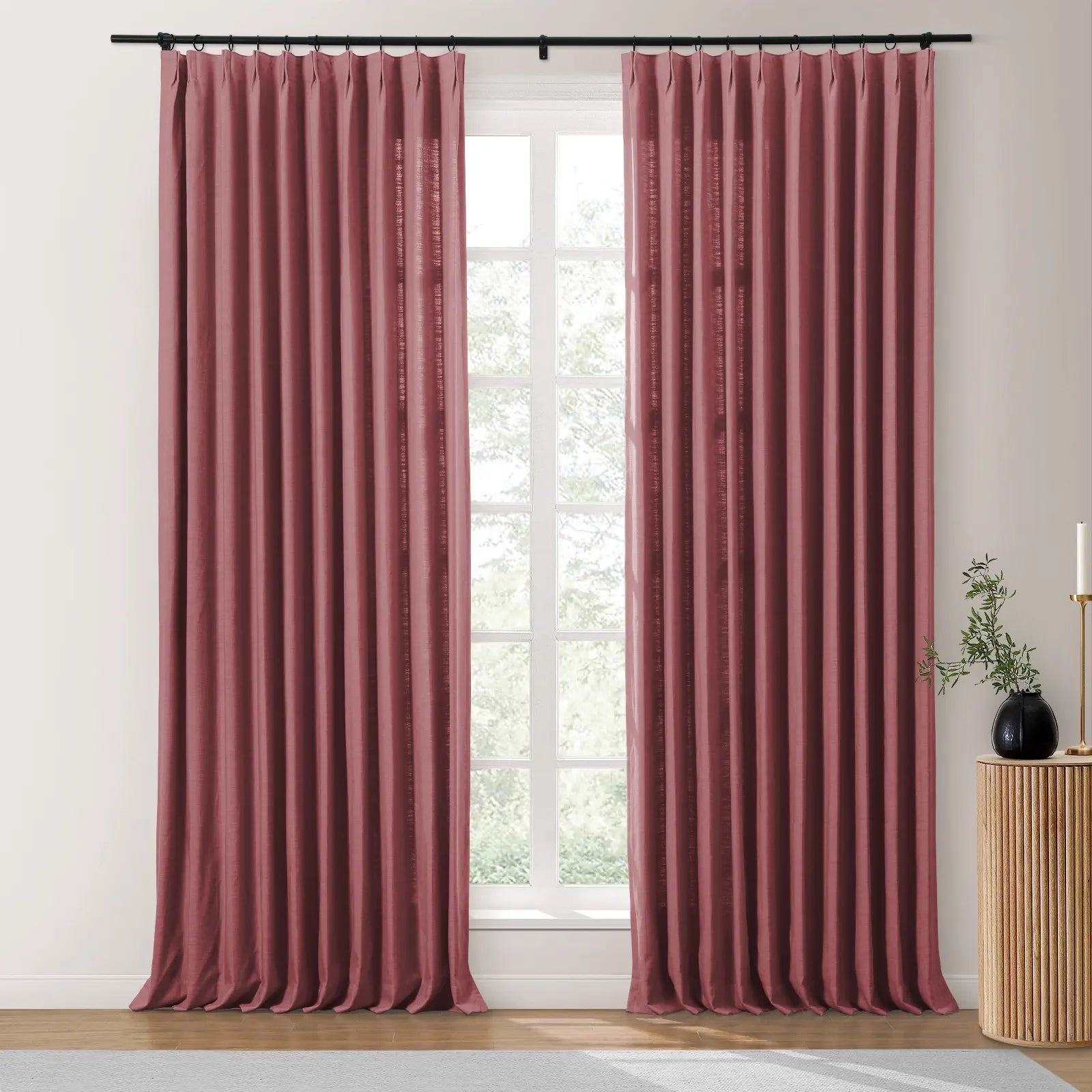 Isabella Heavyweight Cotton Blackout Curtains - Thermal Insulated Pleated Drapes for Living Room & Bedroom - Noise Reducing & Energy Saving Home Decor
