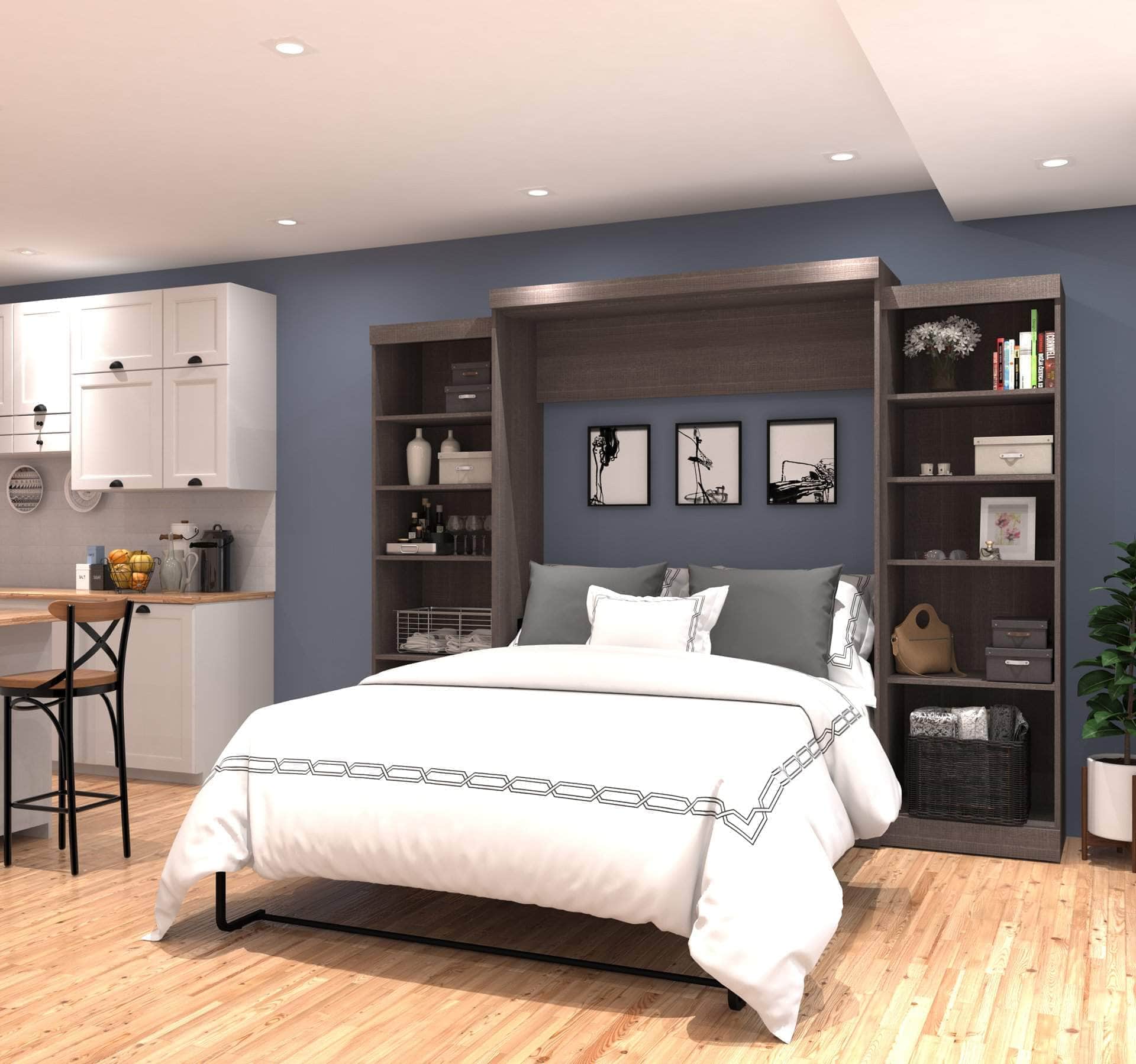 Pur Queen Murphy Wall Bed with 2 Storage Units (115W) - 7 Color Options | Space-Saving Foldable Bed for Small Apartments, Guest Rooms & Home Offices