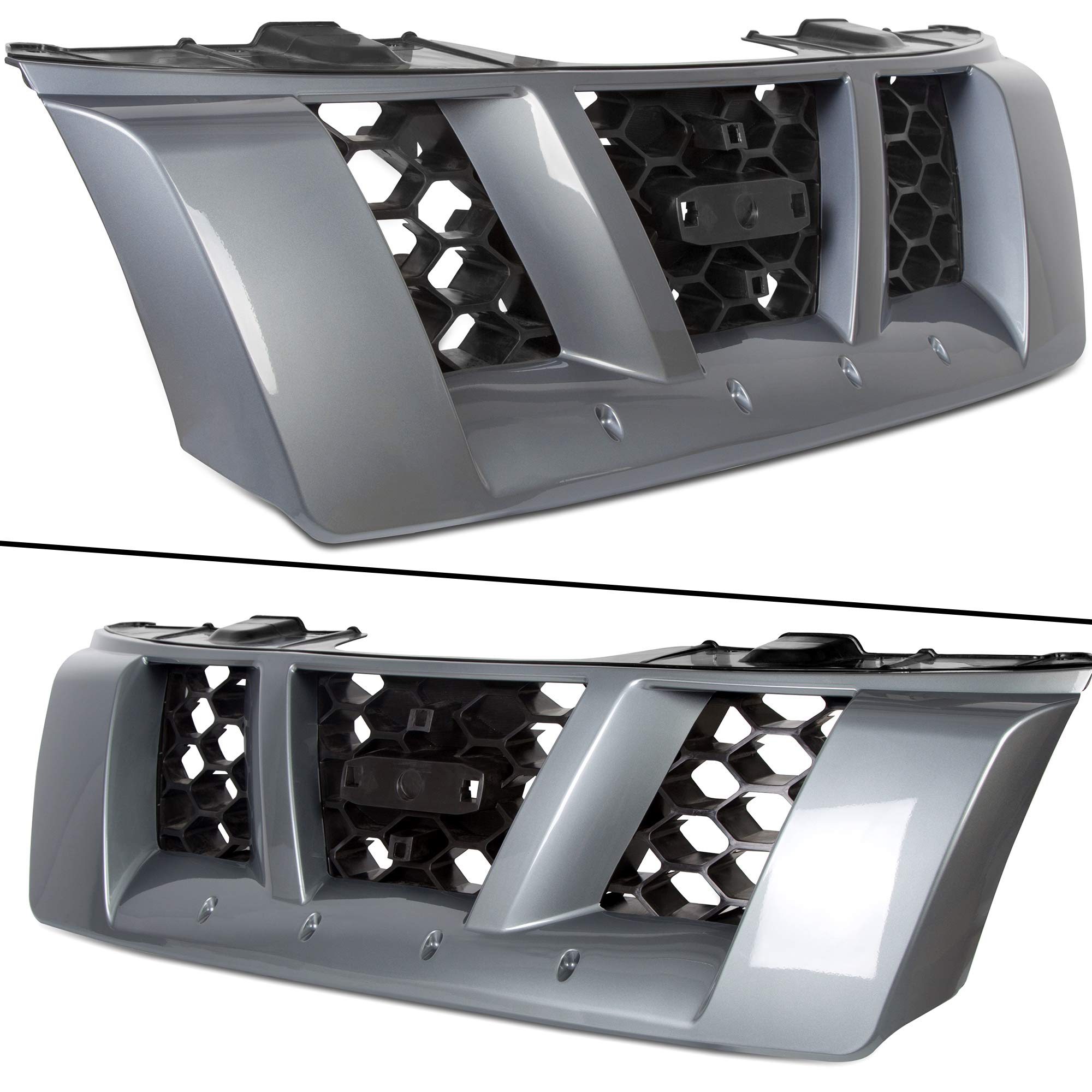 HECASA Front Grill Replacement for 2005-2008 Nissan Xterra Off-Road S SE Models - OEM 62310ZS20A, 62310EA000, NI1200220 Compatible - Bright Gray Bumper Upper Grille - Perfect for Off-Roading & Truck Customization