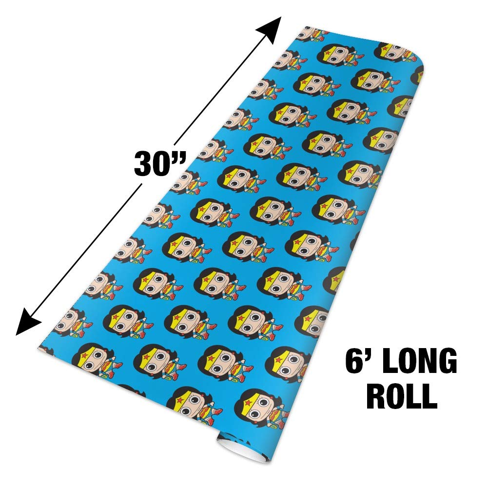 Wonder Woman Chibi Gift Wrap Paper Roll - Cute Superhero Wrapping Paper for Birthday, Christmas, Party Gifts - Perfect for Comic Fans & DC Collectors