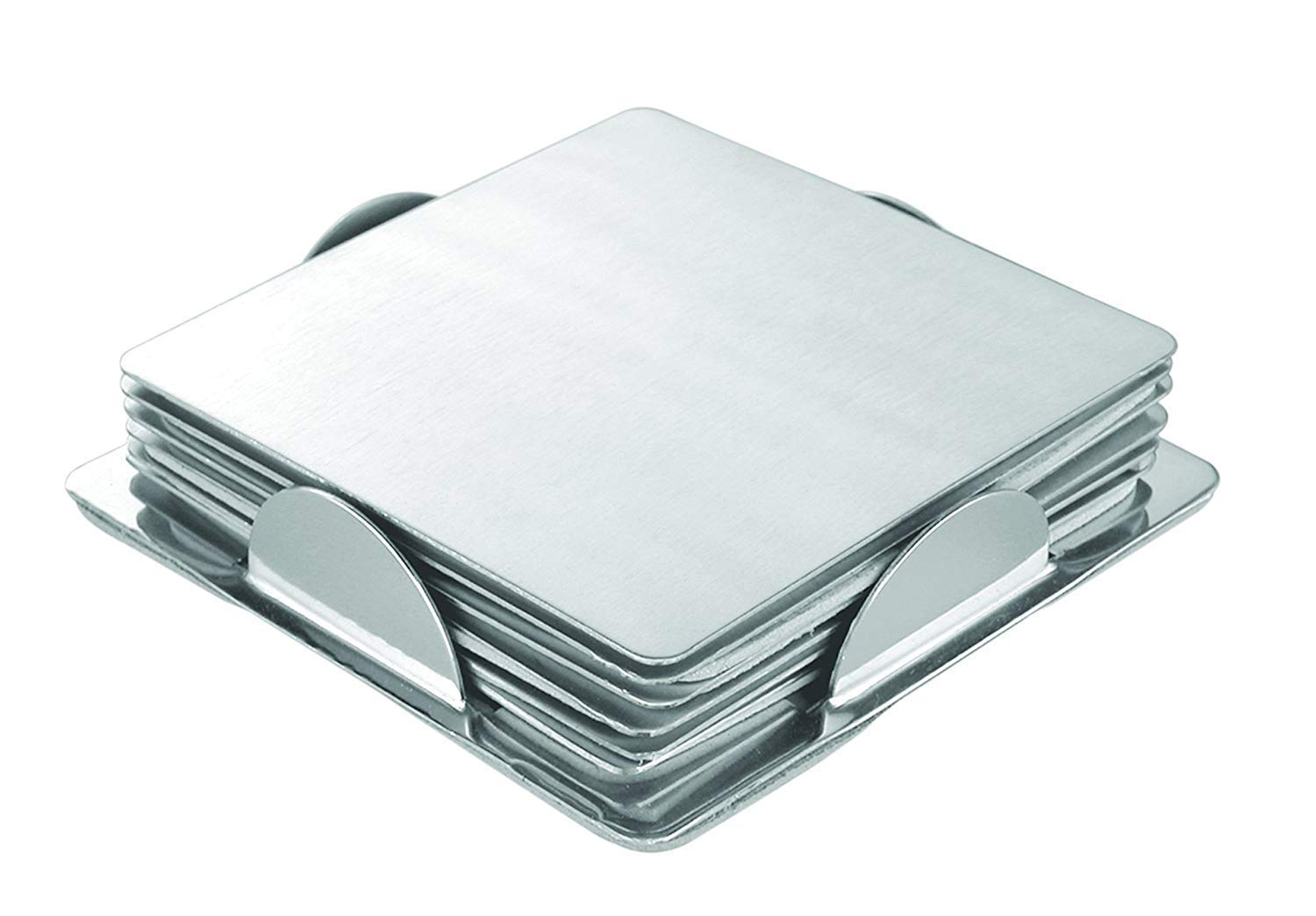 Premium Stainless Steel Square Coaster Set - 6-Piece Kitchen, Dining, & Office Drink Coasters with Stand - Perfect for Hot & Cold Beverages, Home Decor, and Table Protection