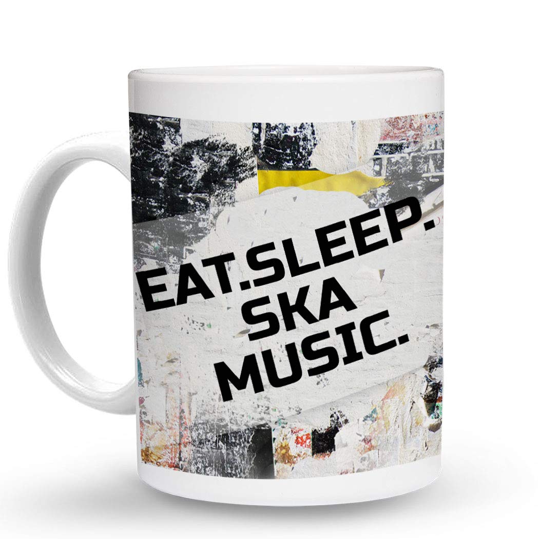 Makoroni - EAT SLEEP SKA MUSIC Ceramic Coffee Mug - 11 Oz Unique Gift for Musicians & Music Lovers - Perfect for Coffee, Tea or Hot Chocolate at Home, Office or Studio