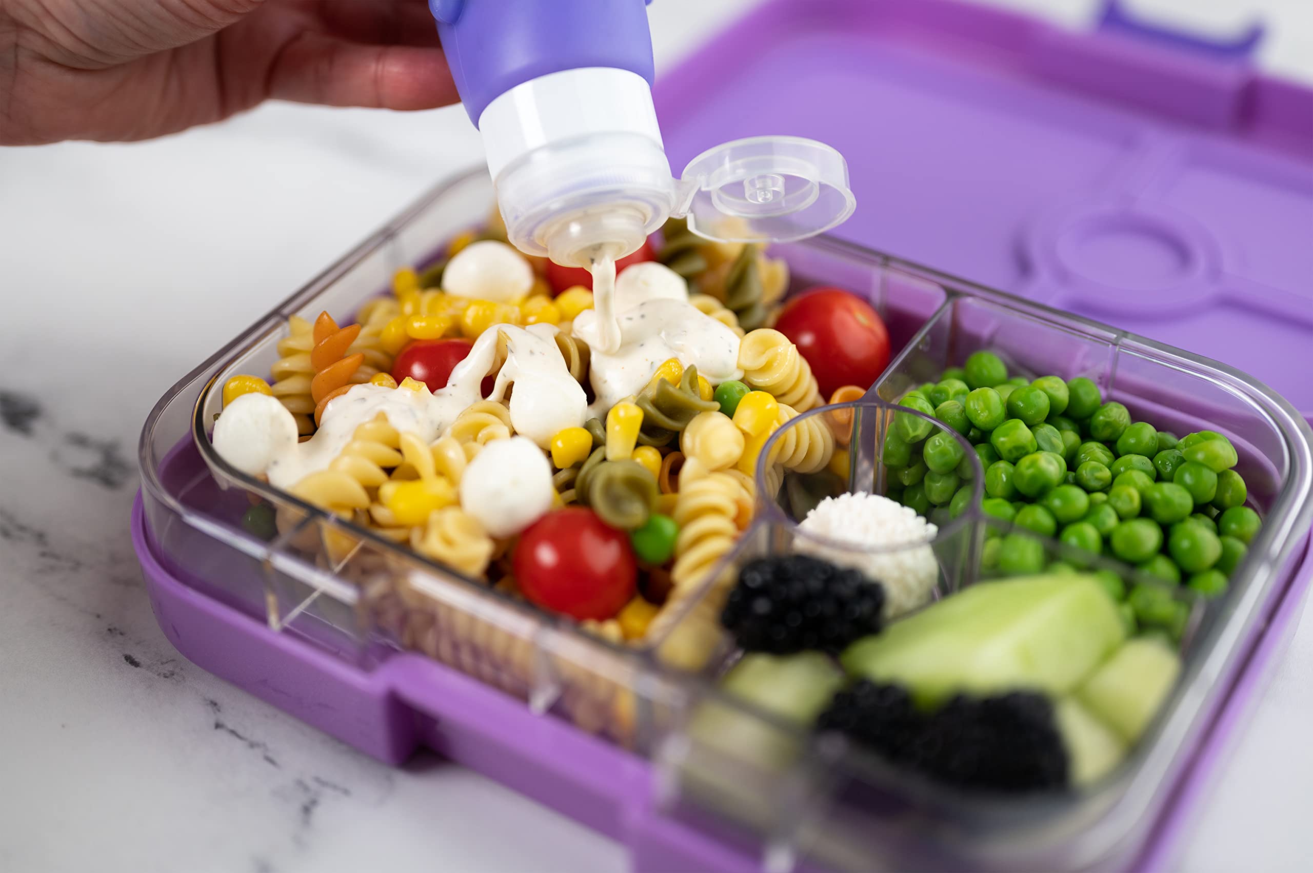 Yumbox Silicone Mini Squeeze Bottles (Set of 3 - Unicorn) | Leakproof Condiment Containers for Lunch Box & Salad Dressing | Flip Top Sauce Bottles | Easy Fill & Clean | Perfect for Picnics, BBQs & Meal Prep