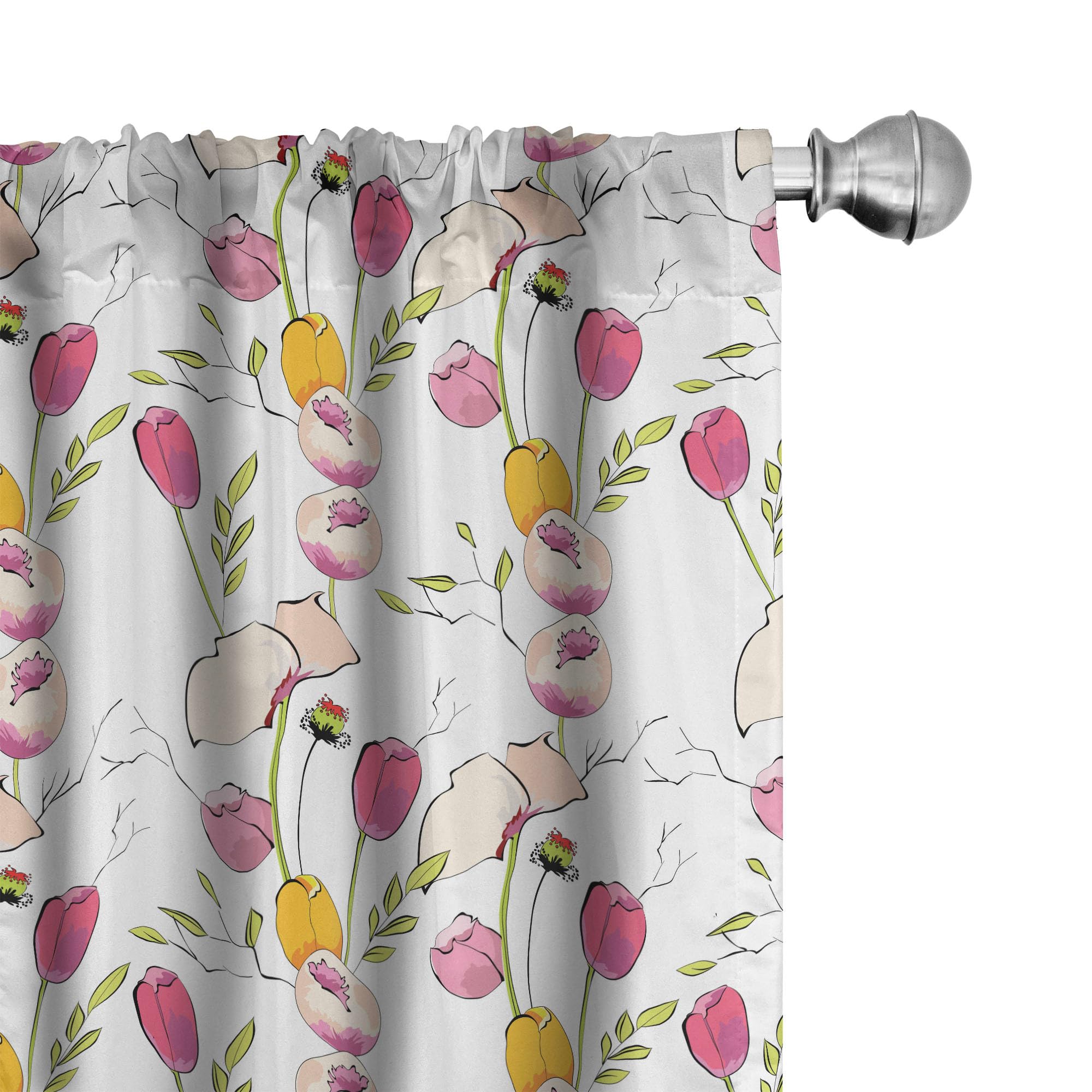 Ambesonne Floral Curtains - Tulip and Poppy Flower Design, Valentine's Day Theme, 2-Panel Window Treatment Set (28