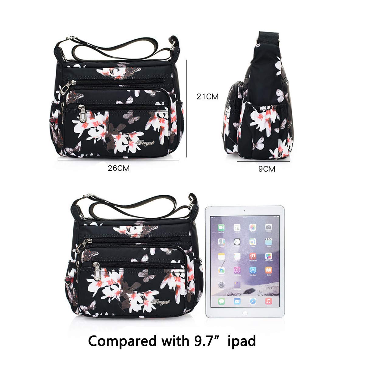 Stylish Nylon Floral Crossbody Bag for Women - Multi-Pocket Shoulder Purse with Adjustable Strap - Perfect for Travel, Shopping & Everyday Use