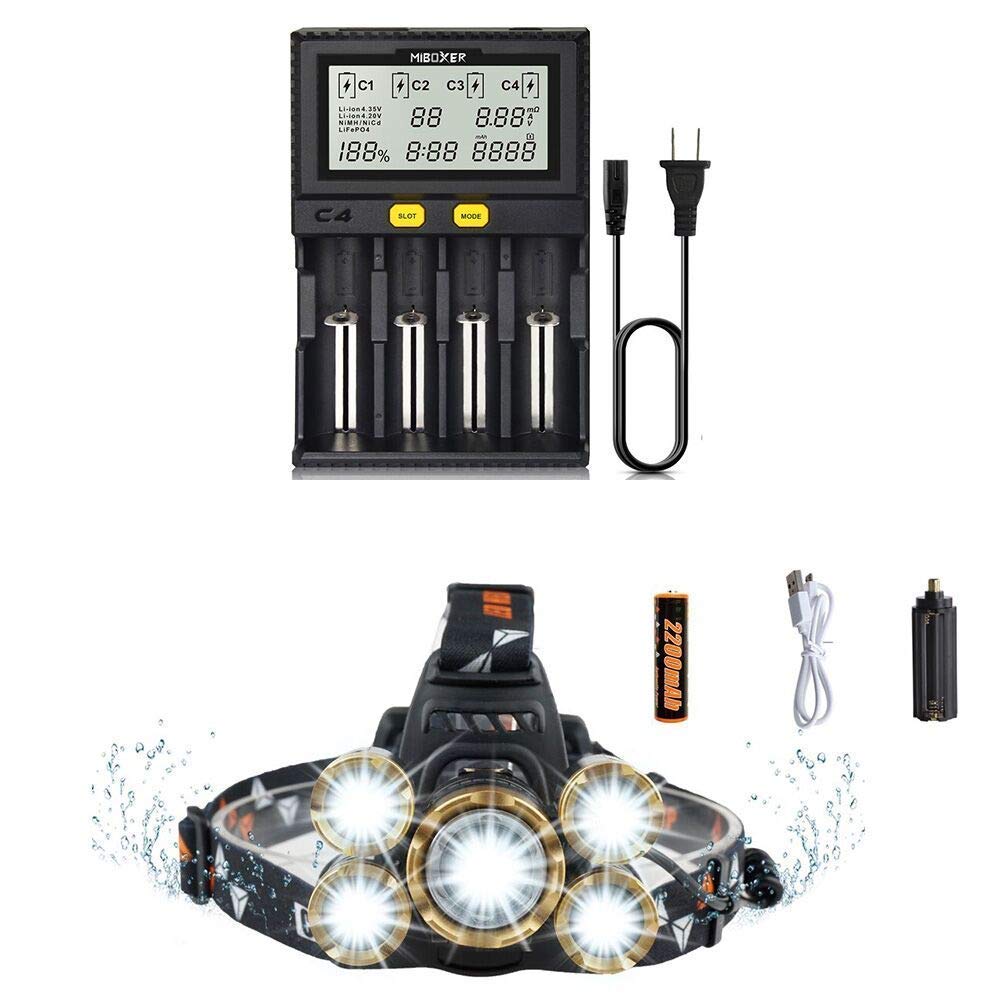 COSOOS Rechargeable Battery Charger with 18650 Headlamp Flashlight - USB Powered Headlight for Camping, Hiking, Fishing & Outdoor Adventures