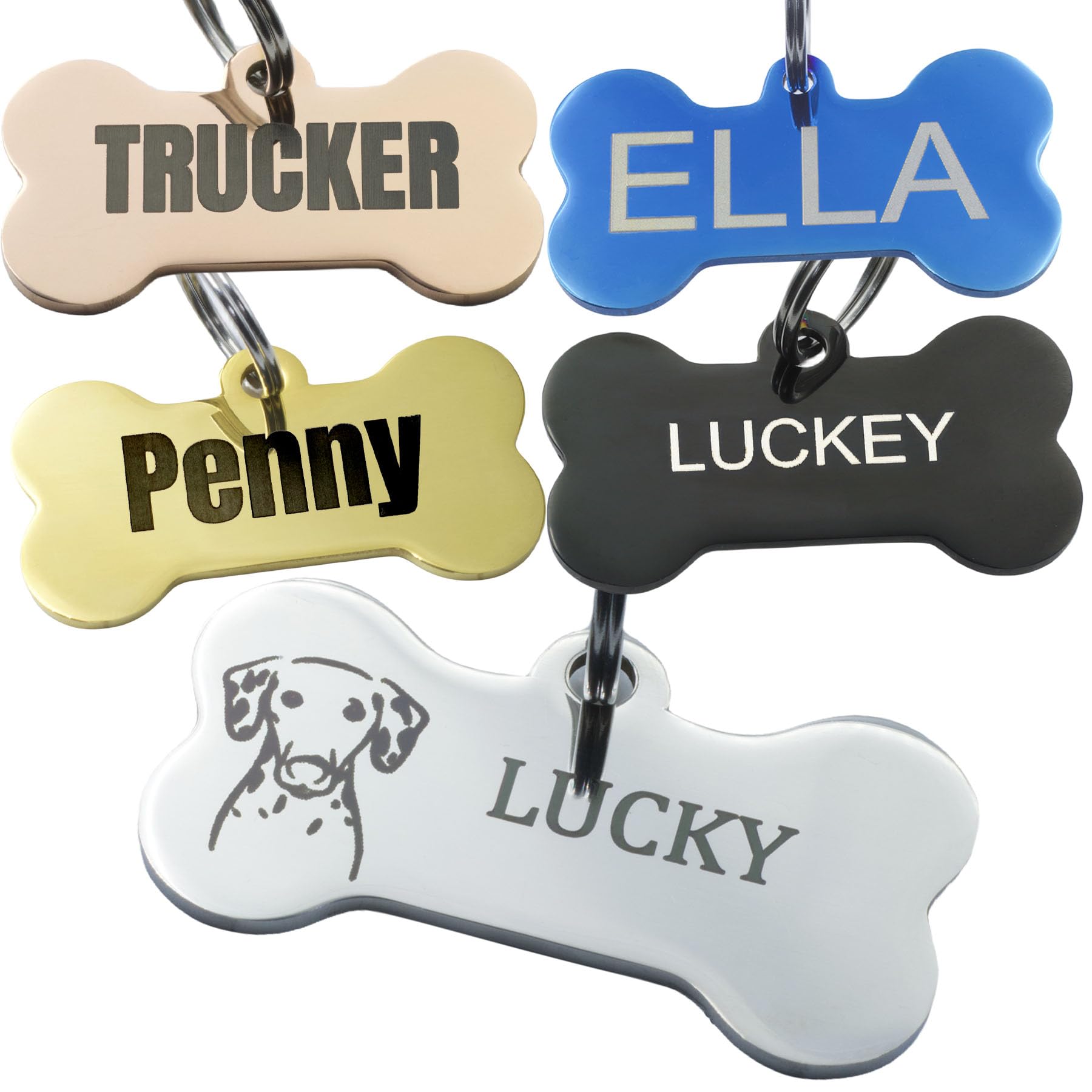 Custom Engraved Stainless Steel Dog Tags - Personalized ID Tags for Large Dogs with 8 Lines of Text - Black Bone Shape for Collars - Perfect for Pet Safety, Travel & Identification