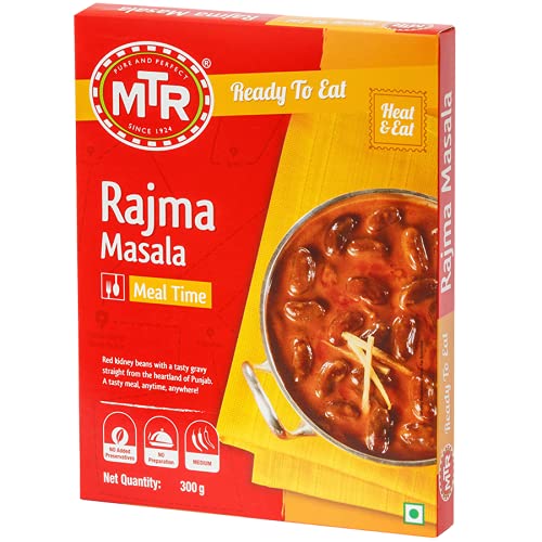 MTR Ready to Eat Rajma Masala - Gluten Free, No Additives, Just Heat & Eat Indian Meal (Pack of 5, 300g Each) | Perfect for Quick Lunches, Camping & Emergency Food Supply