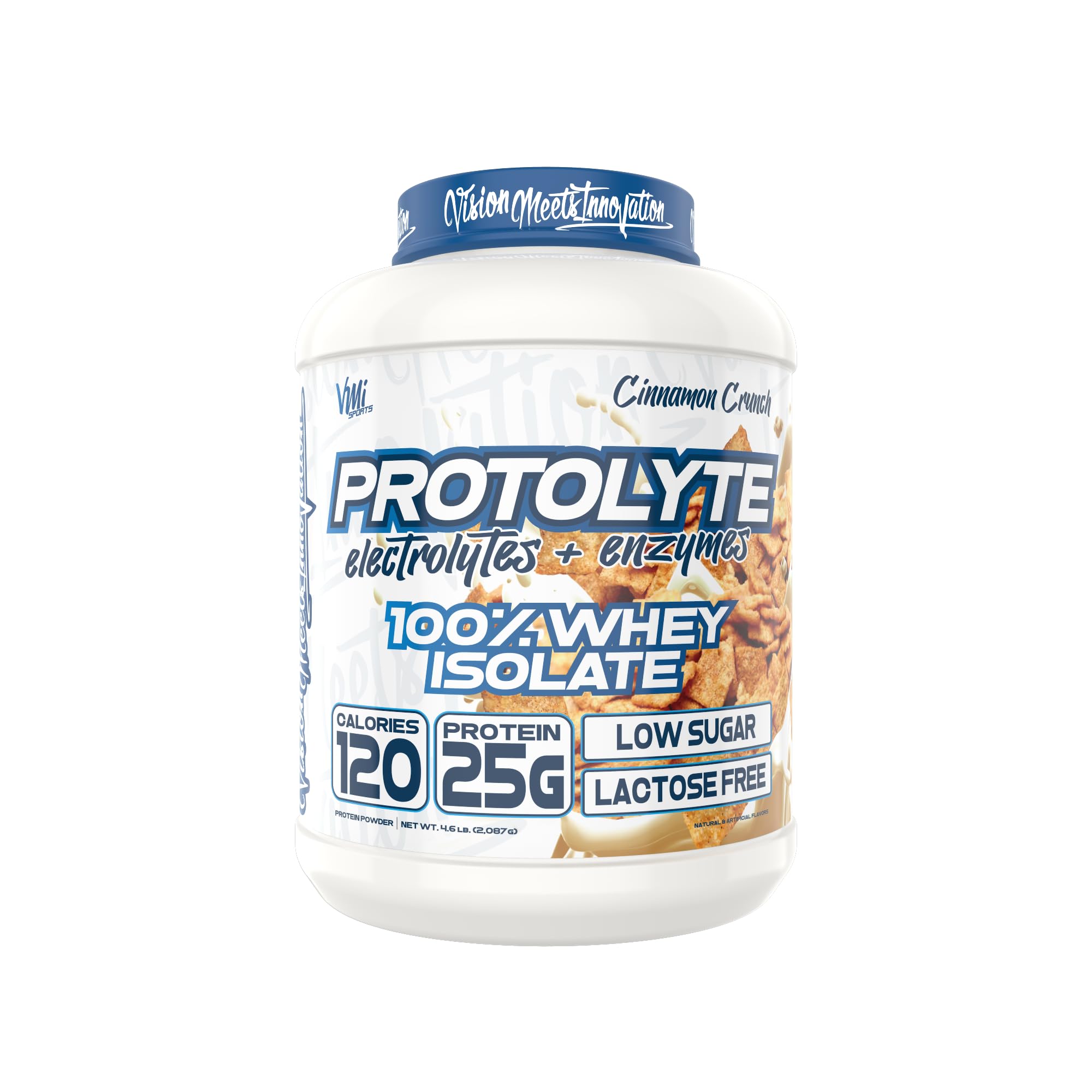 VMI Sports ProtoLyte Whey Isolate Protein Powder - Low Calorie, Non-GMO Whey Protein for Weight Loss & Muscle Gain with Digestive Enzymes | Cinnamon Crunch Flavor (4.6 lb) | Ideal for Post-Workout Recovery & Healthy Meal Replacement