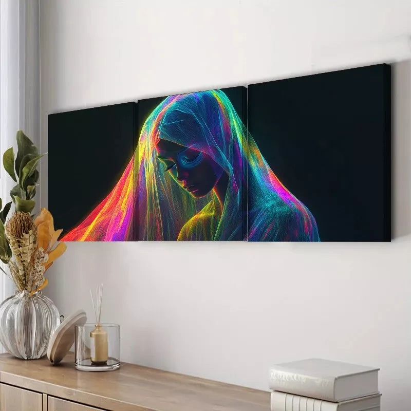 3-Piece Modern Rainbow Woman Wall Art Set - Framed Canvas Prints 40x60cm (16x24in) - High Quality Australian Made Home Decor - Perfect for Living Room, Bedroom & Office Decor