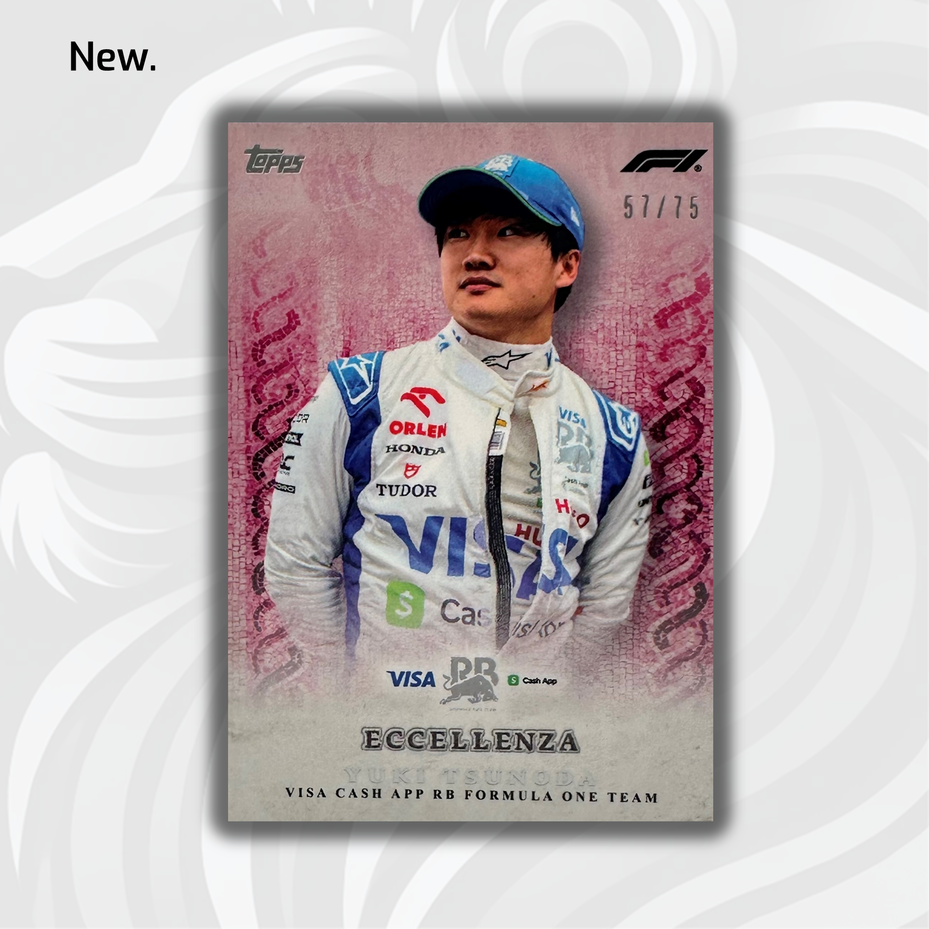 2024 Topps Eccellenza F1 Yuki Tsunoda #57/75 Pink Racing Driver Card - Perfect for F1 Collectors and Motorsport Memorabilia Enthusiasts