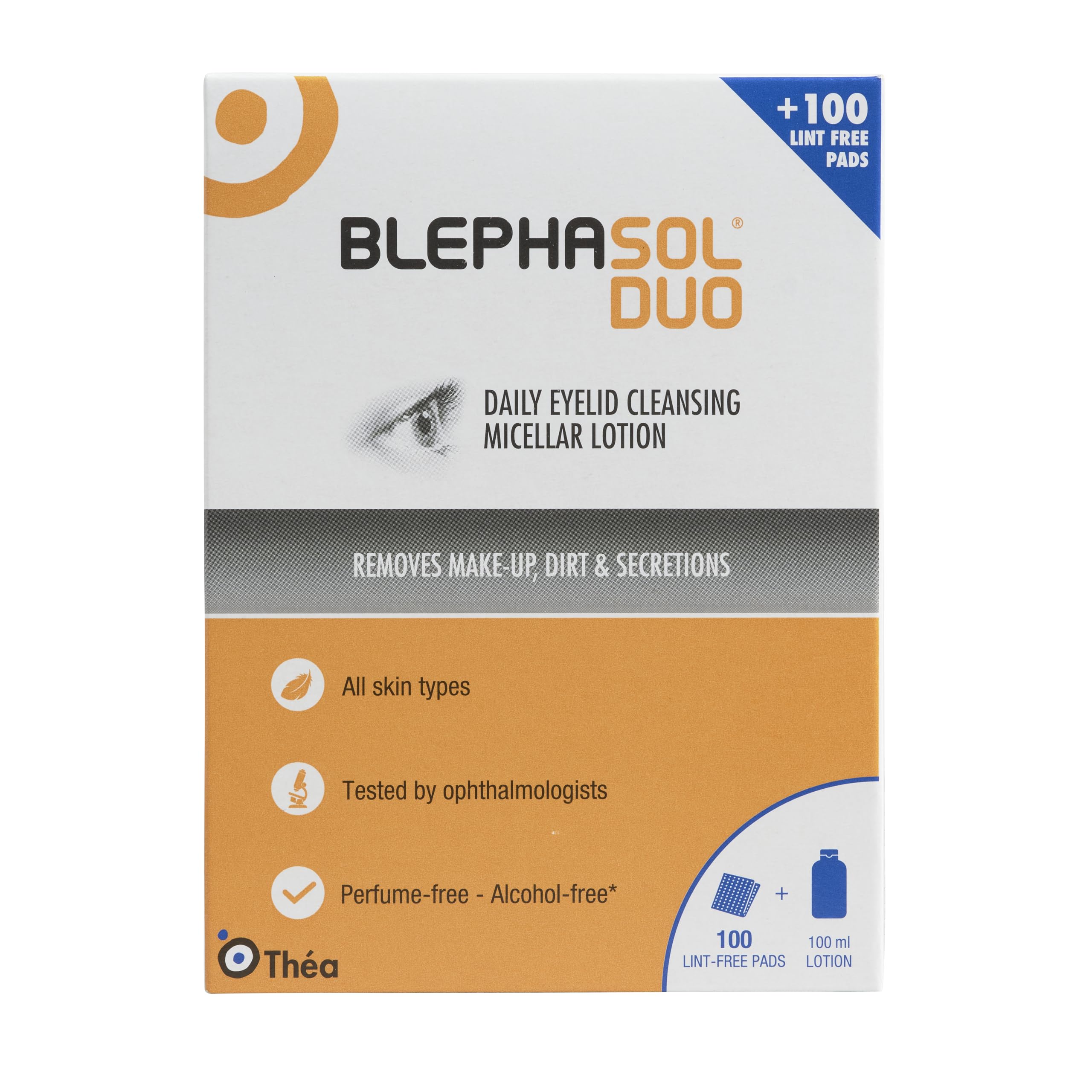 Blephasol Duo 100ml Micellar Eyelid Cleansing Lotion with 100 Lint-Free Pads | Gentle Makeup Remover for Sensitive Eyes | Soap & Alcohol-Free | Perfect for Daily Eyelid Hygiene & Makeup Removal