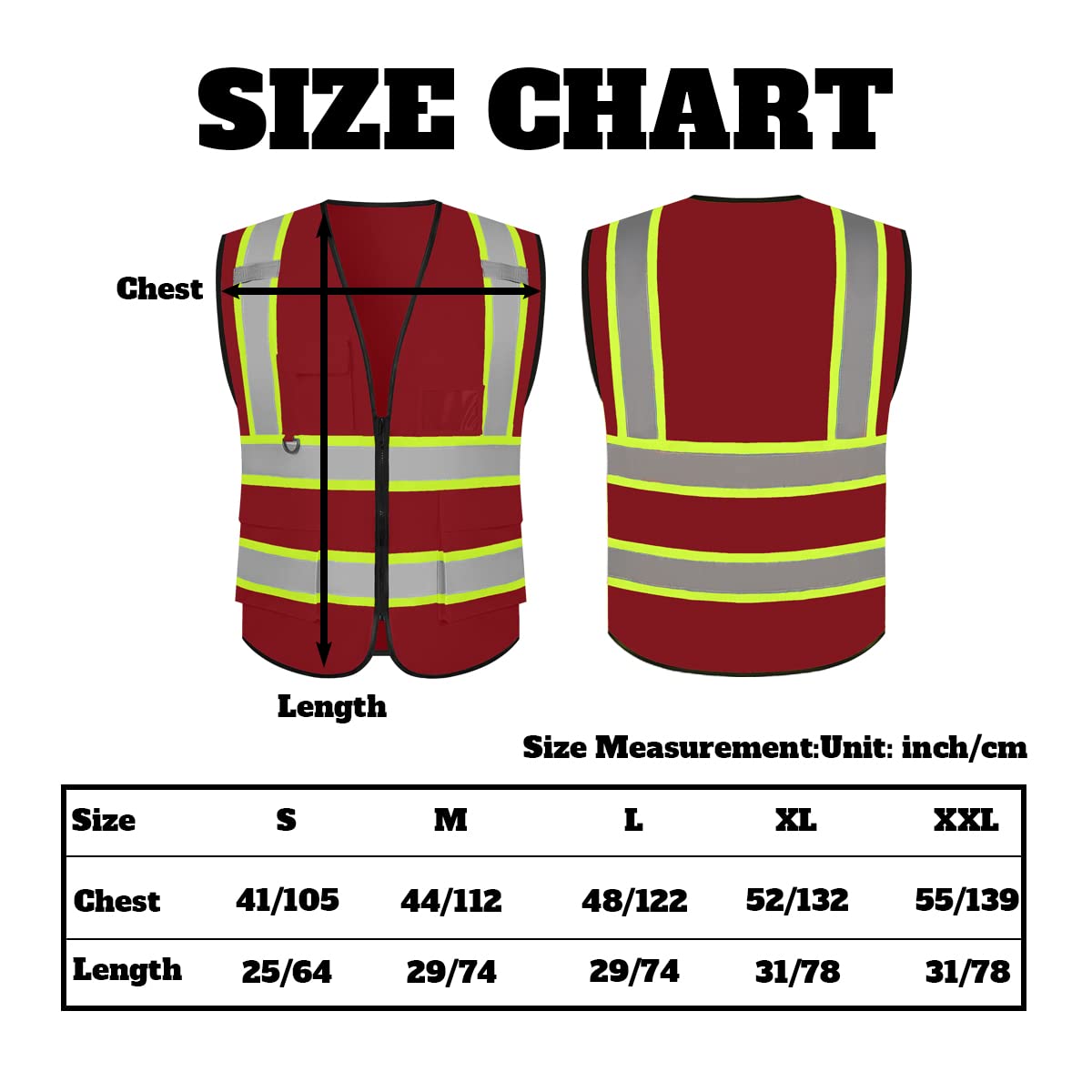 Custom Logo Class 2 Reflective High Visibility Safety Vest - 5 Pockets & Zipper - Red Small (1 Pack) - Ideal for Construction, Road Work & Emergency Responders