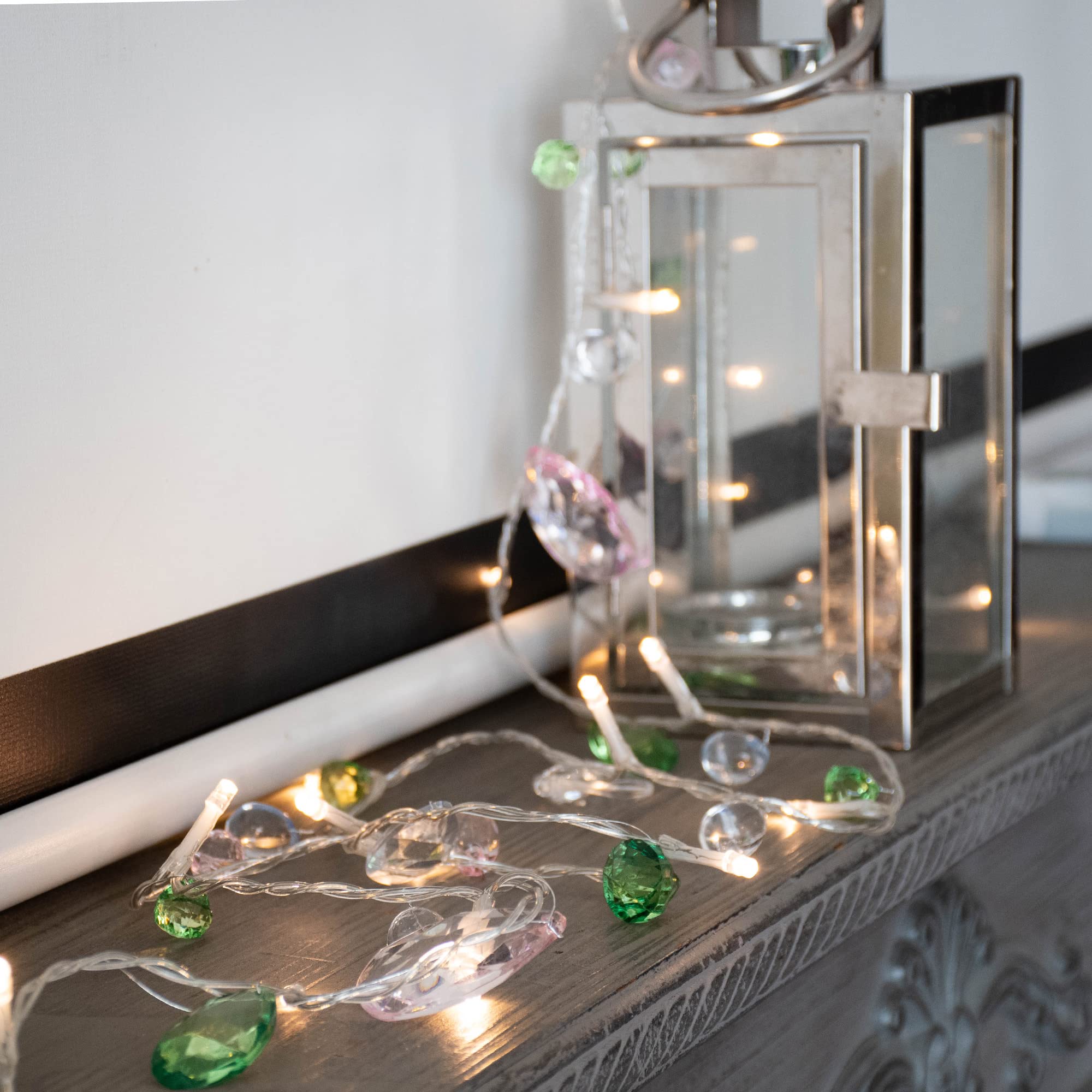 YOLIGHT 10ft Pastel Crystal LED Fairy Lights - Battery/USB Operated with Remote & Timer, 30 Warm White Jewels String Lights for Fairycore Room Decor, Girls Bedroom, Canopy, Christmas & Easter Party Decorations - Perfect for Kids' Rooms, Weddings, Nursery and Holiday Lighting