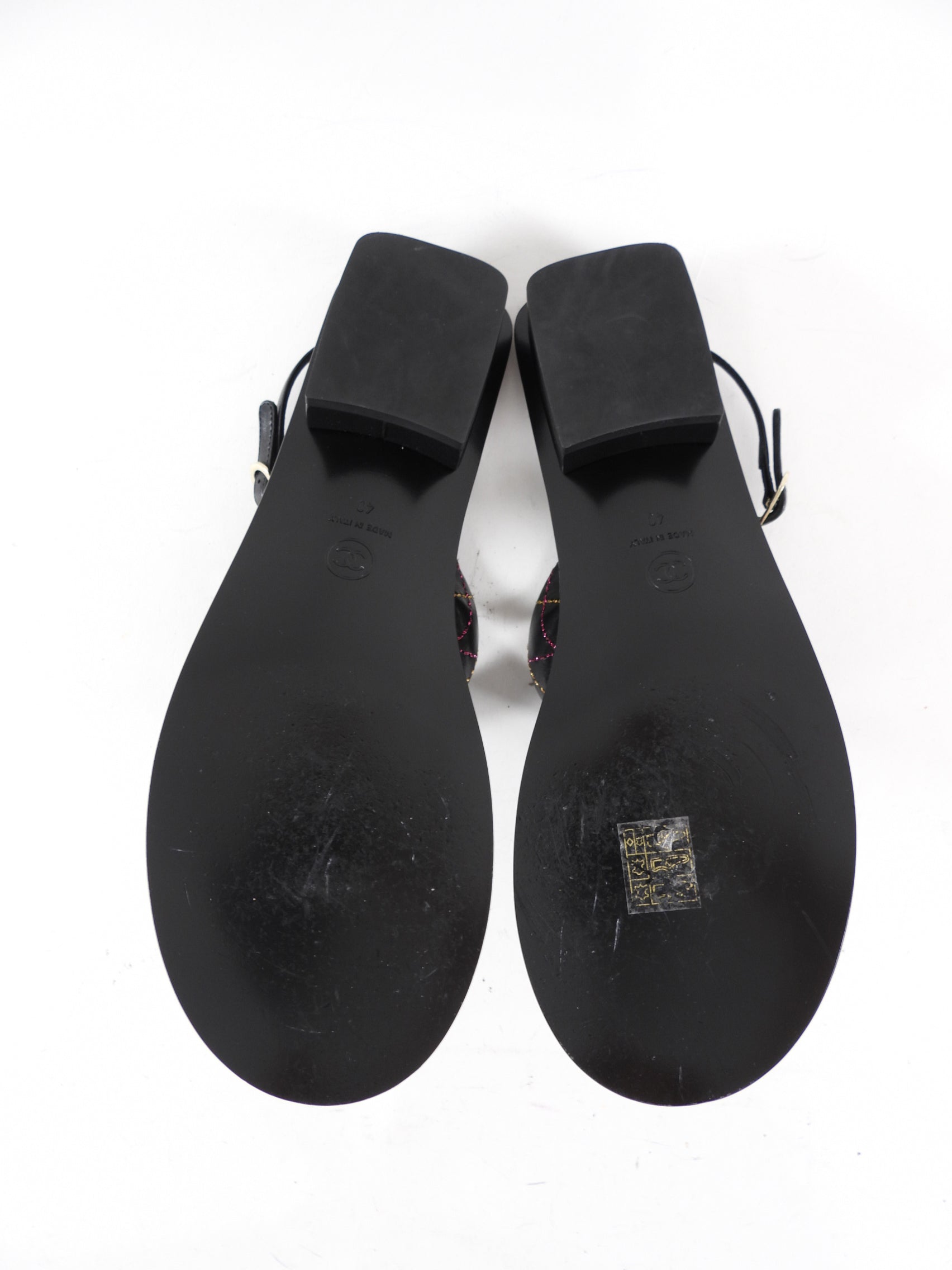 Chanel 21K Black Multi Quilted CC Logo Thong Sandals - Size 40 | Luxury Designer Flip Flops for Women, Beach Vacation & Summer Outfits