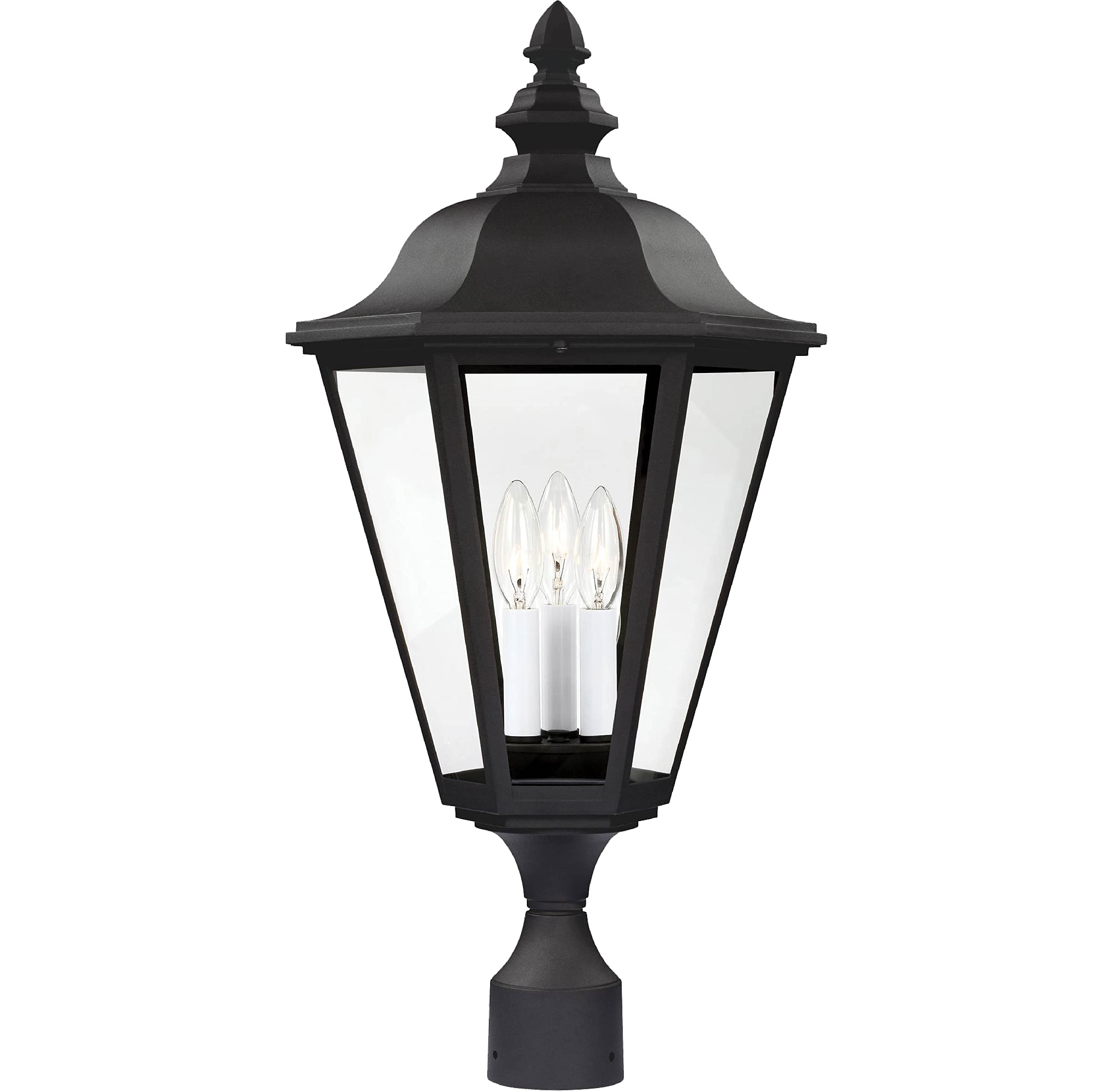 Sea Gull Lighting 8231-12 Brentwood Outdoor Post Lantern - 3-Light Black Exterior Fixture for Patio, Garden & Driveway Lighting
