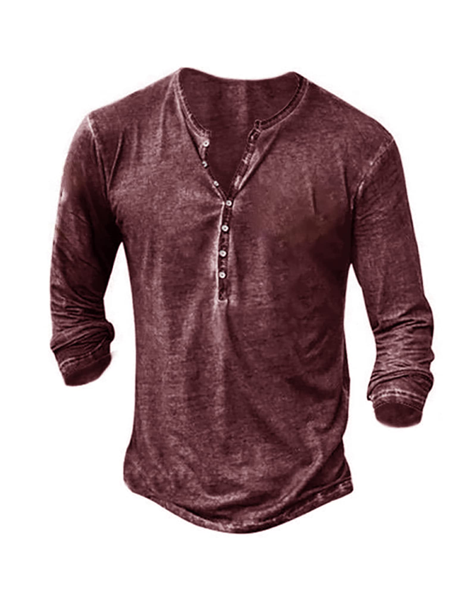 Vintage Distressed Henley Shirts for Men - Long Sleeve Casual Button Down V-Neck T-Shirts | Perfect for Everyday Wear, Date Nights & Outdoor Adventures
