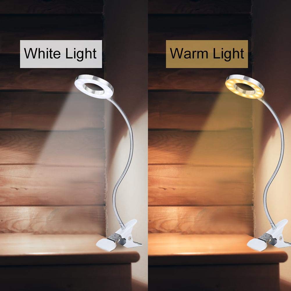 USB Rechargeable LED Desk Lamp - Adjustable Brightness Clip Light for Reading, Makeup, Manicure, Eyebrow & Eyelash Extensions | Perfect for Salon, Home Office & Watch Repair (2 Light Modes)