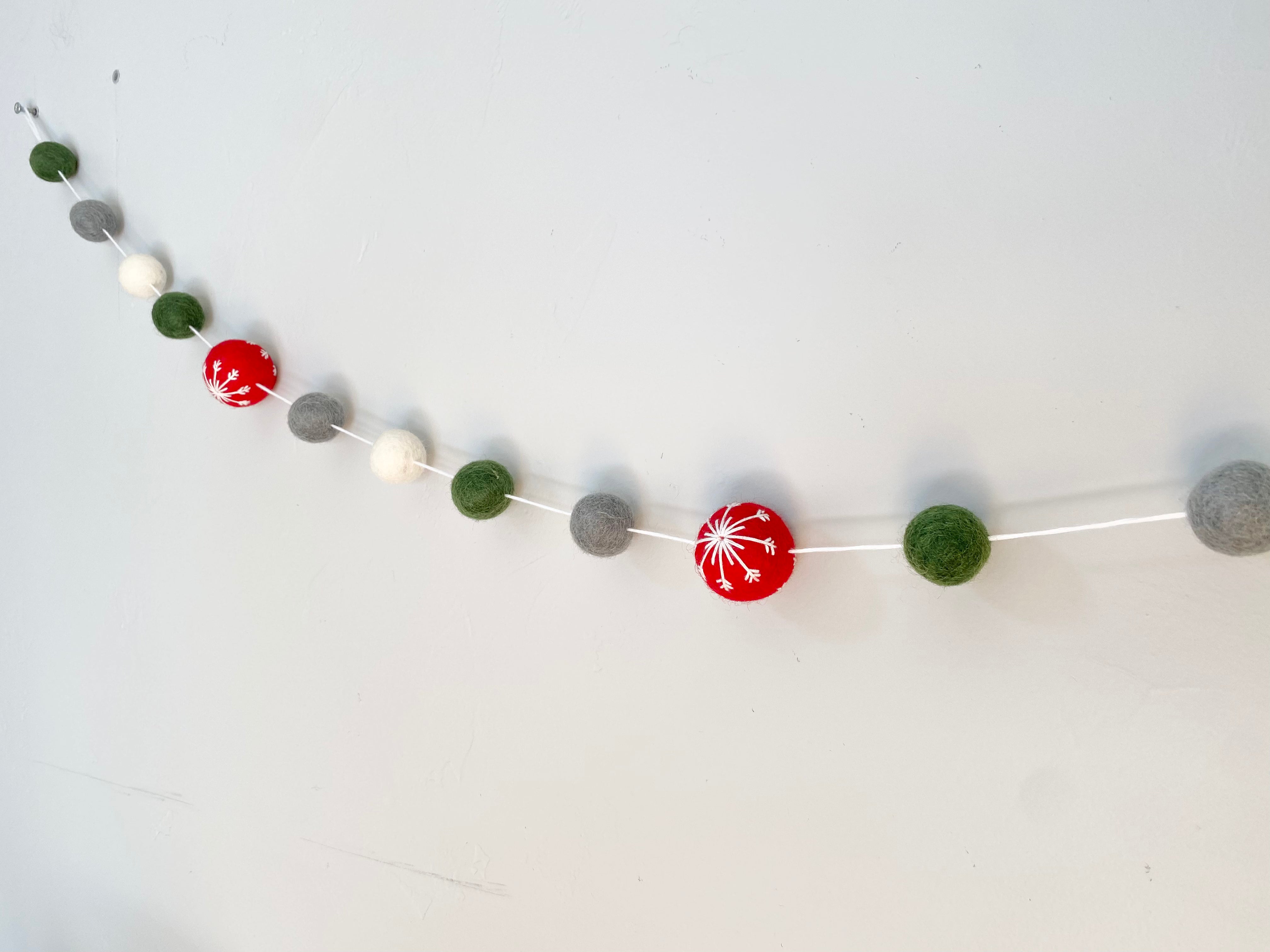 Red Snowflake Ball Garland - Christmas Tree Decorations for Holiday Party, Home, and Winter Wedding Decor