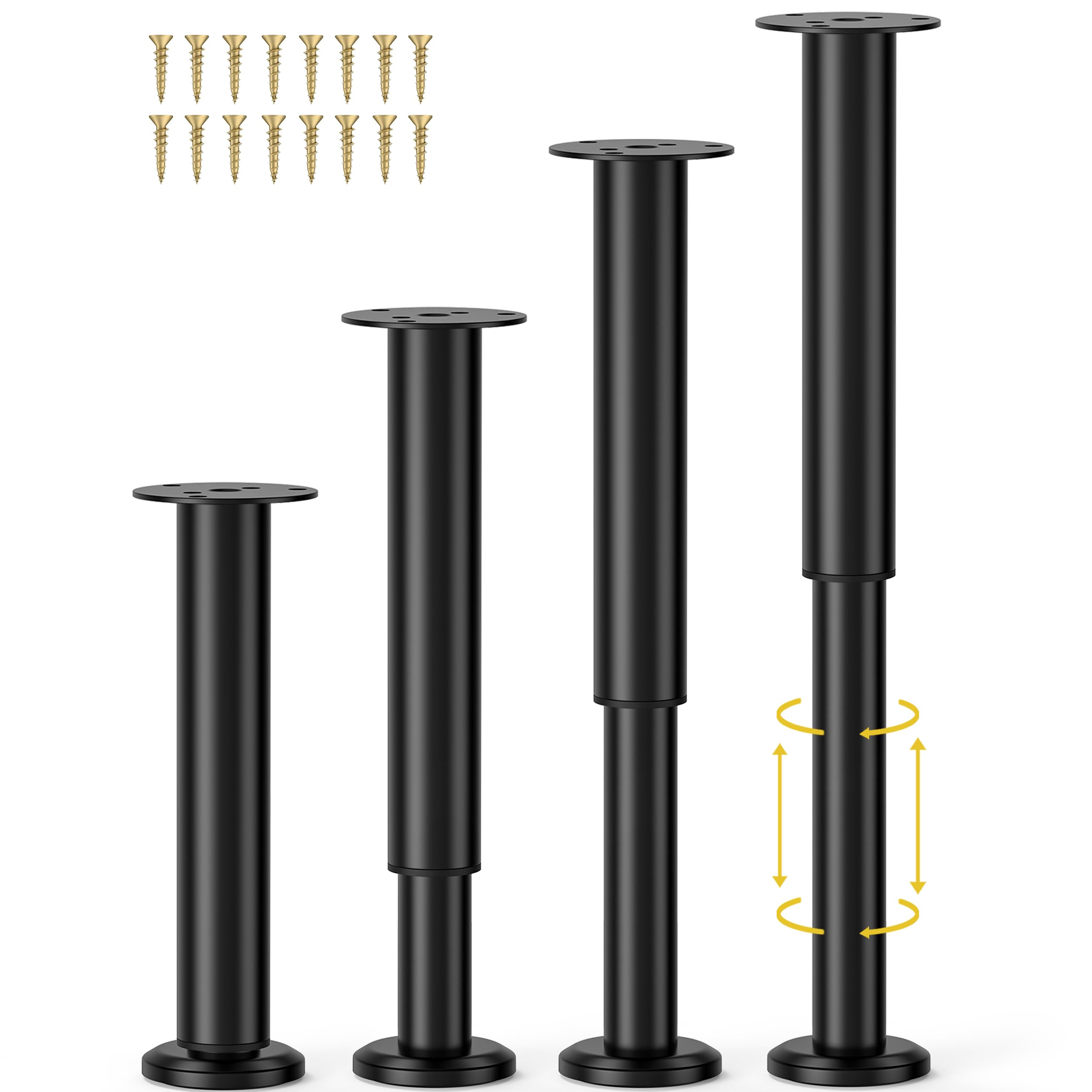 4 Pcs Adjustable Bed Center Support Legs 10-17 Inch - Heavy Duty Metal Furniture Legs for Bed Frame, Cabinet, Sofa, Dresser, Couch & Table - Perfect for Bed Slat Support & Furniture Stability