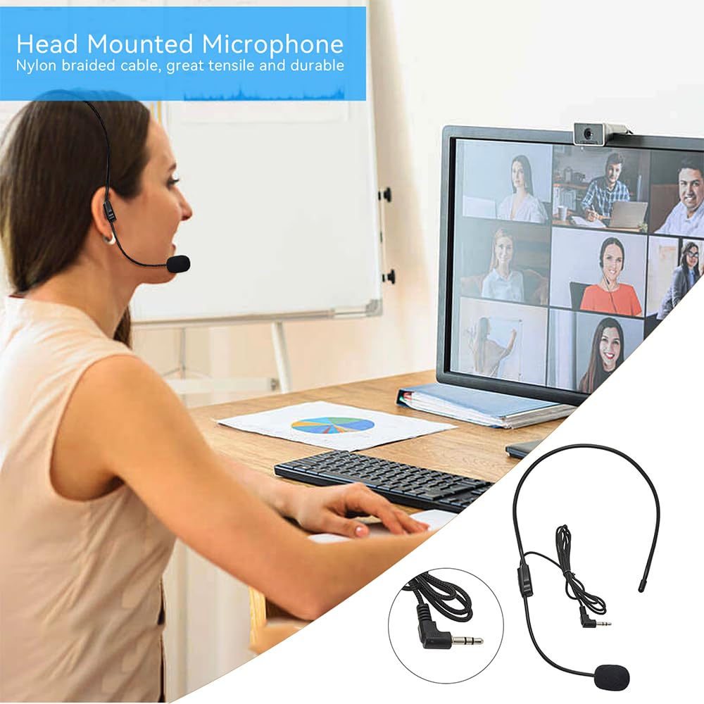 Set of 2 Flexible Wired Boom Headset Microphones for Voice Amplifier - Perfect for Teachers, Speakers, Coaches, Presentations & Seniors | Ideal for Classroom Lectures, Public Speaking & Online Meetings