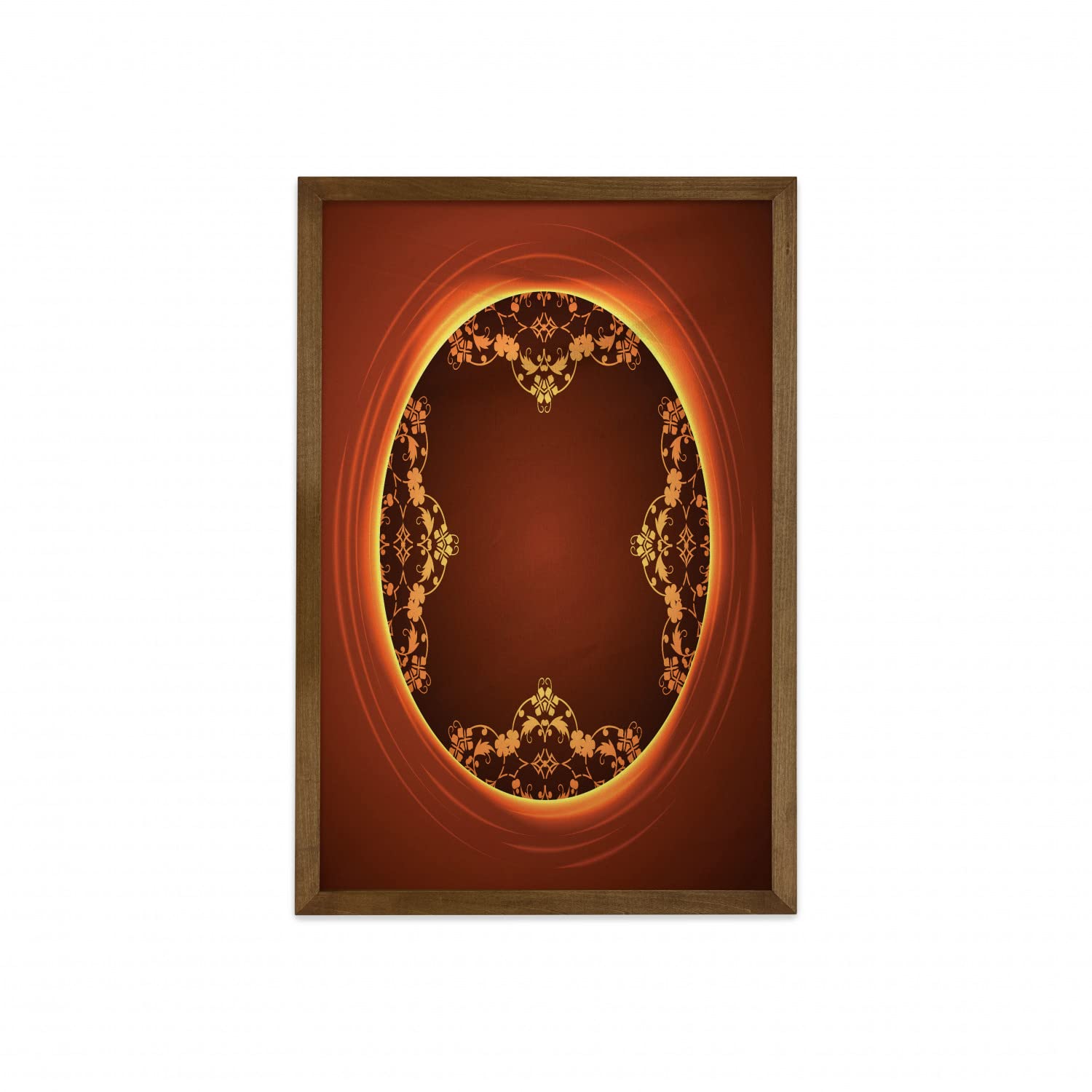 Ambesonne Ethnic Framed Wall Art - Botanical Mandala Inspired Fabric Decor with Teak Wood Frame, 23