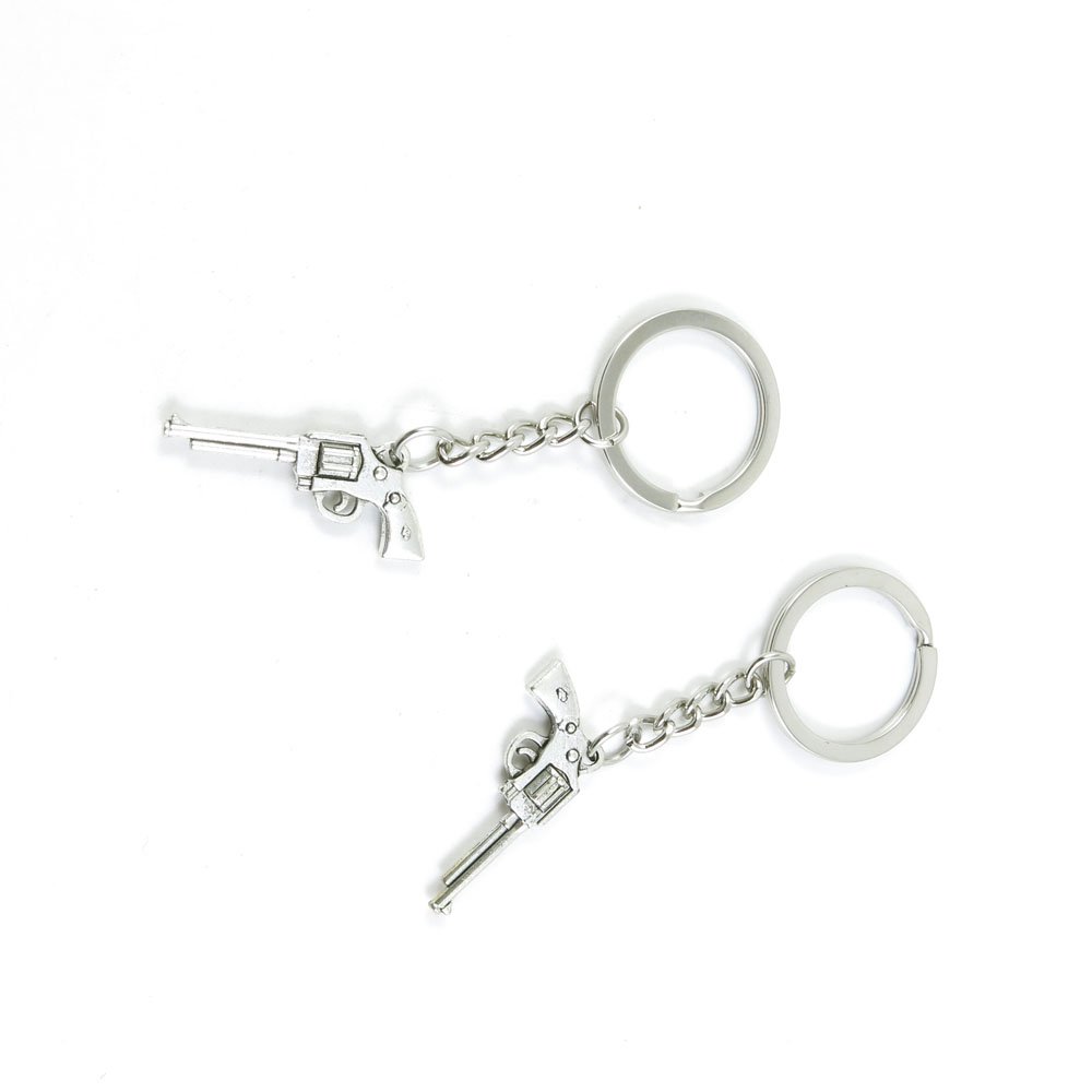 Antique Silver Tone Revolver Gun Keychain - Bulk Wholesale Key Ring Tags for Car Keys, House Keys & Keychains (Great for Gifts, Promotions & Key Organization)