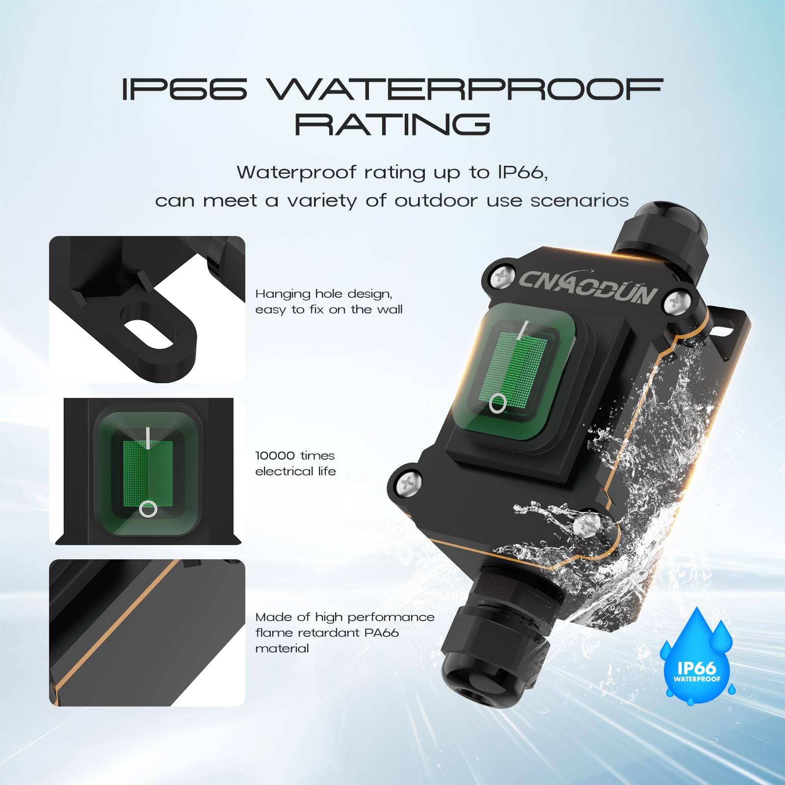 20A-125V 16A-250V AC Waterproof Rocker Switch with Green LED Light, DPST Double Outlet Toggle Switch, IP66 Rated for Outdoor Use - Perfect for Marine, RV, and Industrial Electrical Applications