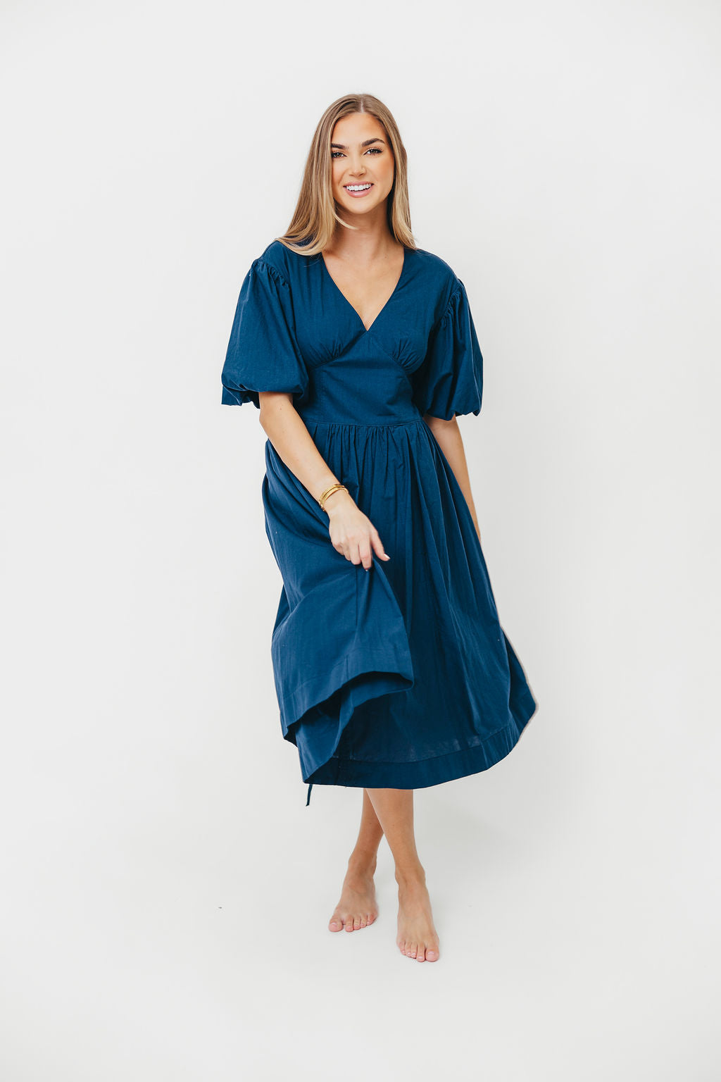 Gayle Midi Dress in Dark Navy - Flattering A-Line Women's Dress for Casual Wear, Office & Date Night | Plus Size Options Available