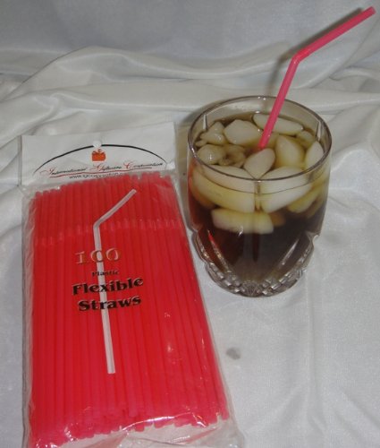 100 Pack Flexible Drinking Straws - Reusable Bendable Straws for Luau, Wedding, Party - Red Plastic Straws - Perfect for Cocktails, Smoothies, and Beverages at Home or Events