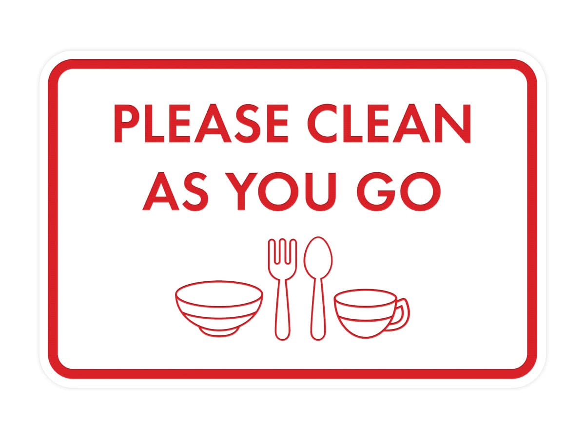 Vintage 'Please Clean As You Go' Framed Sign - White & Red Medium Size Wall Decor for Kitchen, Office, or Restaurant