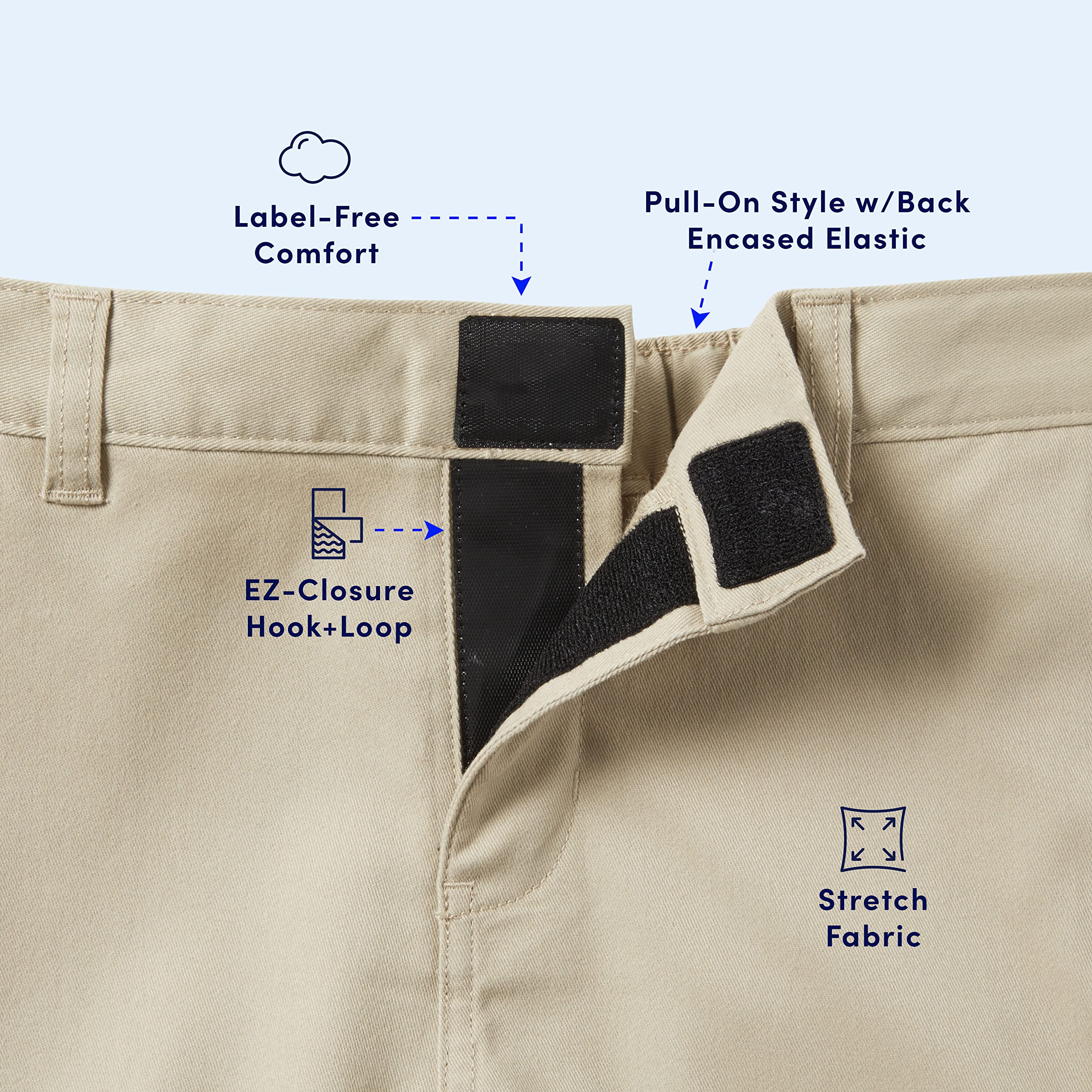 French Toast Boys' Adaptive Bermuda Shorts with Hook & Loop Closure - Comfortable Stretchy Shorts for Kids with Special Needs, Easy On/Off for Playtime & Therapy
