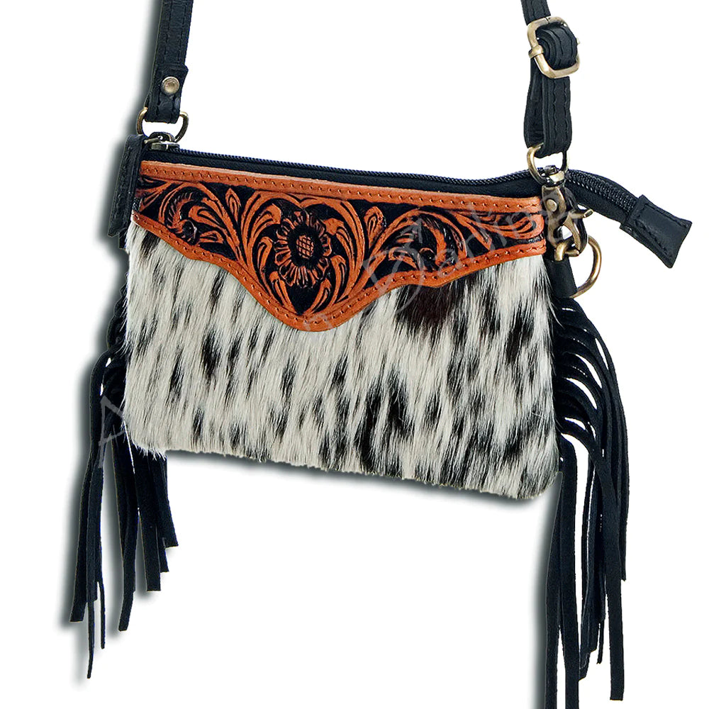 American Darling Fringe Tooled Leather Clutch - Handmade Cowhide Women's Evening Bag for Parties, Weddings & Date Nights