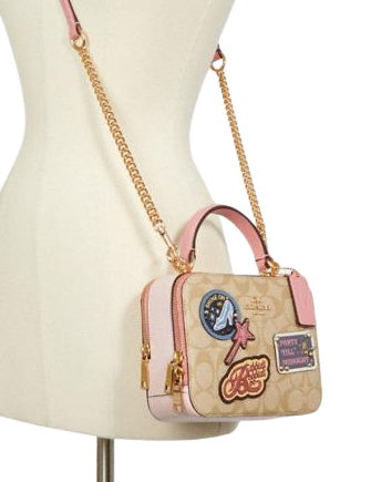 Coach Disney x Coach Signature Canvas Box Crossbody Bag with Patches - Perfect for Disney Fans, Casual Outings & Theme Park Adventures