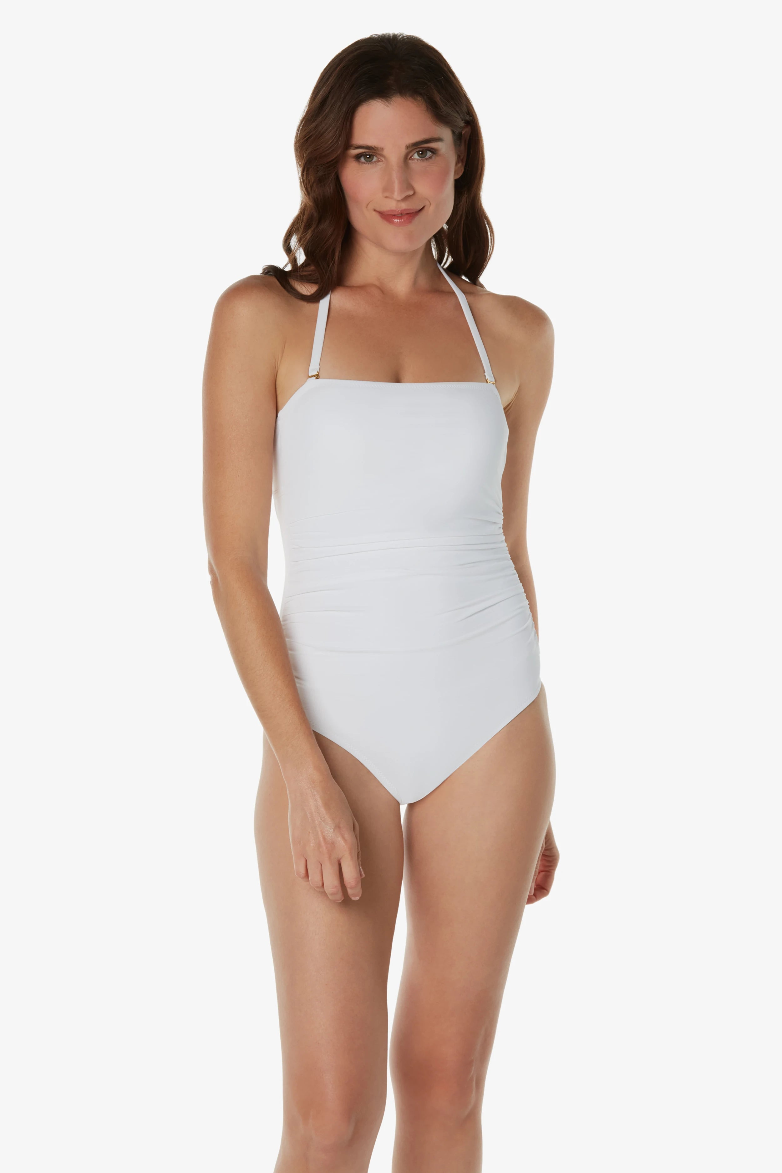 Classic Bandeau One Piece Swimsuit | Textured White Bathing Suit for Women - Perfect for Beach Vacations, Pool Parties & Summer Getaways