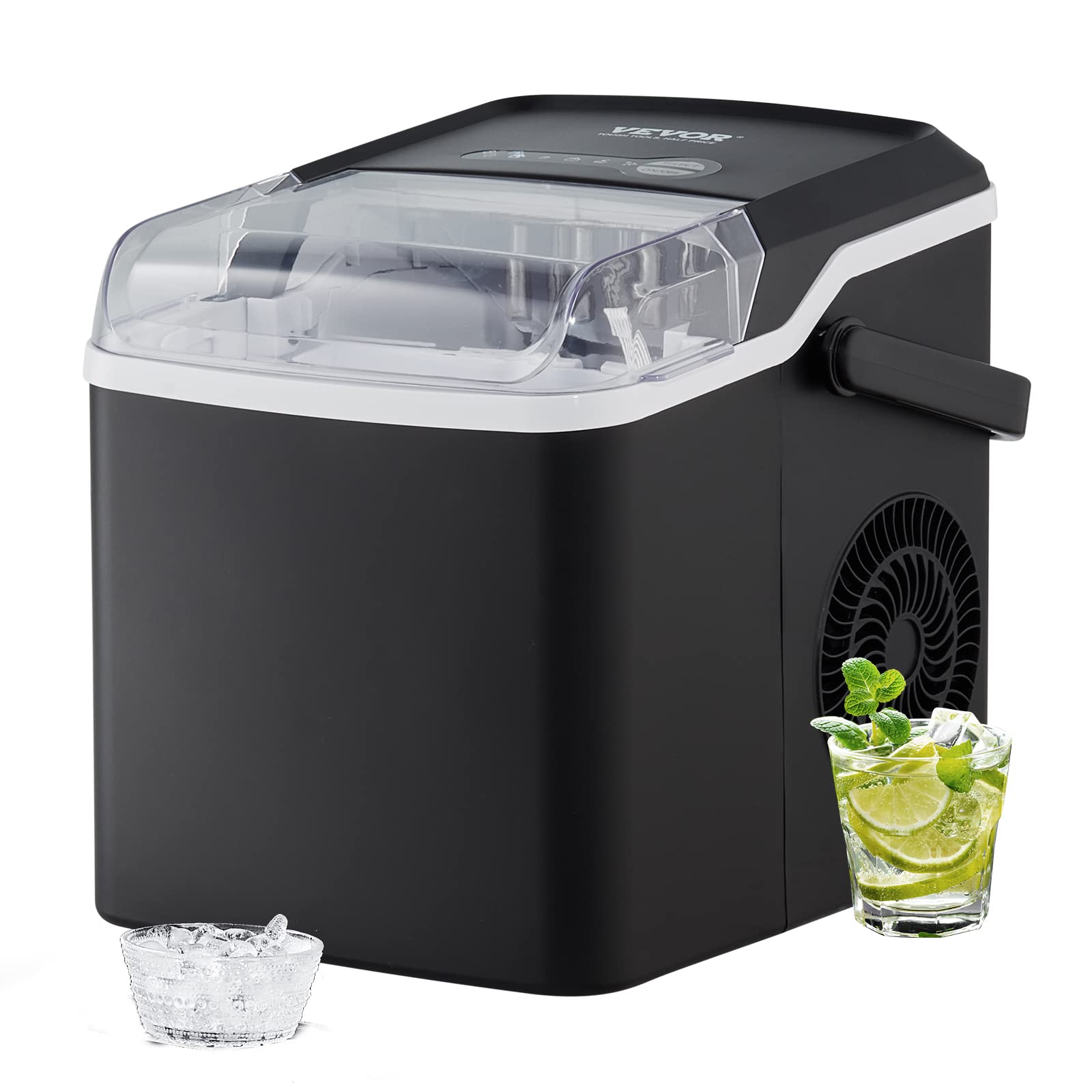 VEVOR Countertop Ice Maker Machine - 26lbs/24H, 9 Ice Cubes in 7 Mins, Self-Cleaning Portable Ice Machine with Scoop & Basket for Home, Kitchen, Office, Camping, RV & Outdoor Use