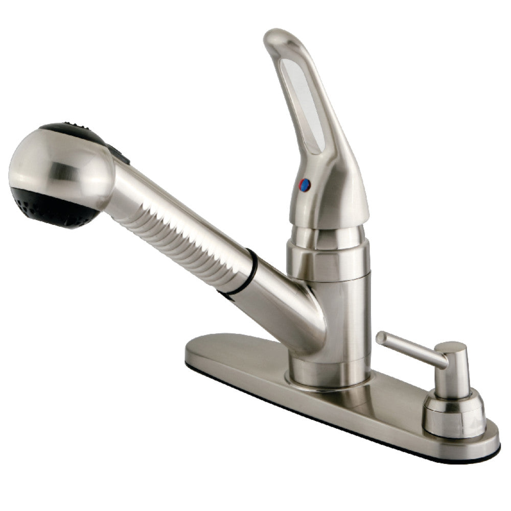 Kingston Brass KB708SPDK Pull-Out Kitchen Faucet with High Arc Spout - Modern Stainless Steel Sink Faucet for Easy Dishwashing and Food Prep