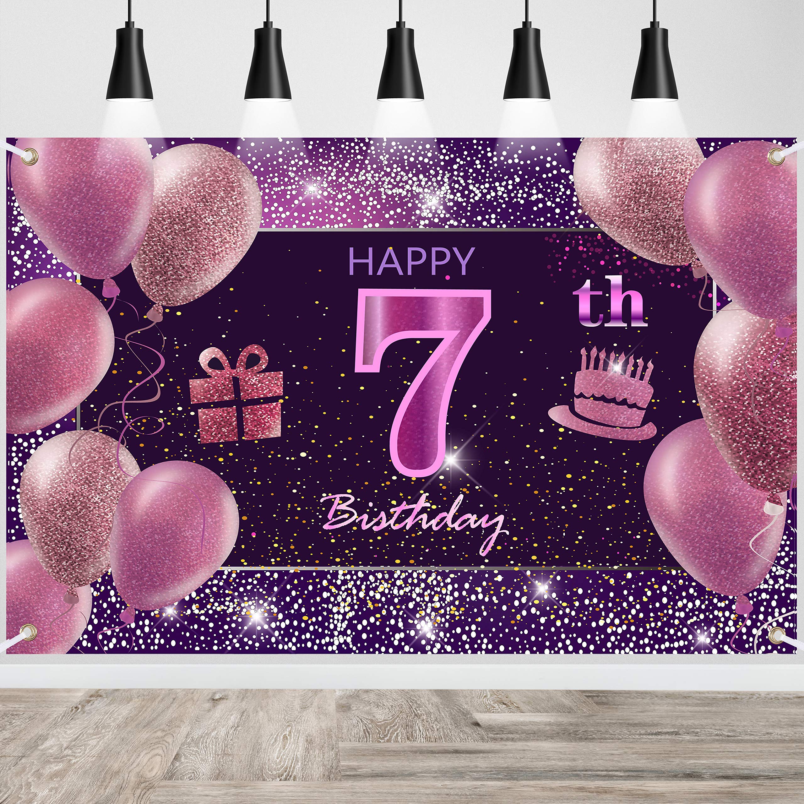 IMISI 7th Birthday Decorations for Girls - Pink Happy Birthday Banner & Party Backdrop - Perfect for Kids' Birthday Parties, Baby Showers & Women's Celebrations