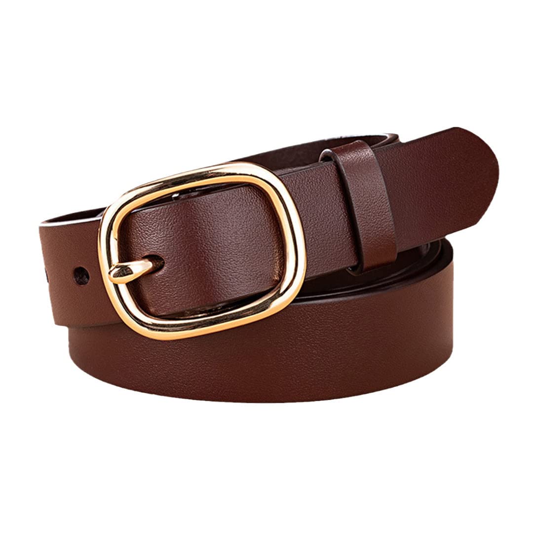Women's Genuine Leather Belt with Stainless Steel Buckle - Classic Solid Cowhide Strap for Jeans, Dresses & Office Wear | Adjustable Waistband Fashion Accessory