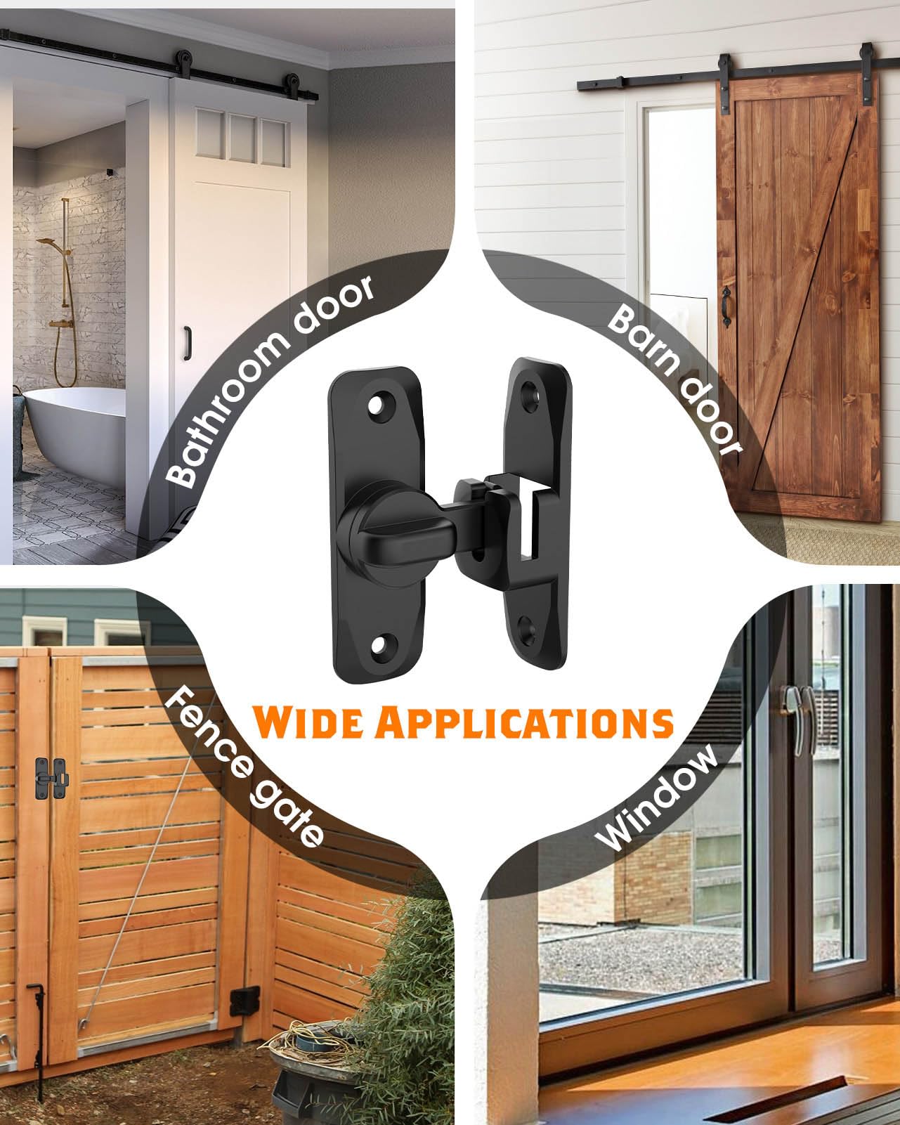 90/180 Degree Barn Door Lock - Small Flip Gate Latches Hardware for Sliding Doors - Secure Cabinet, Bathroom & Garden Door Lock (Black, 2Pcs) - Perfect for Home, Office & Outdoor Use